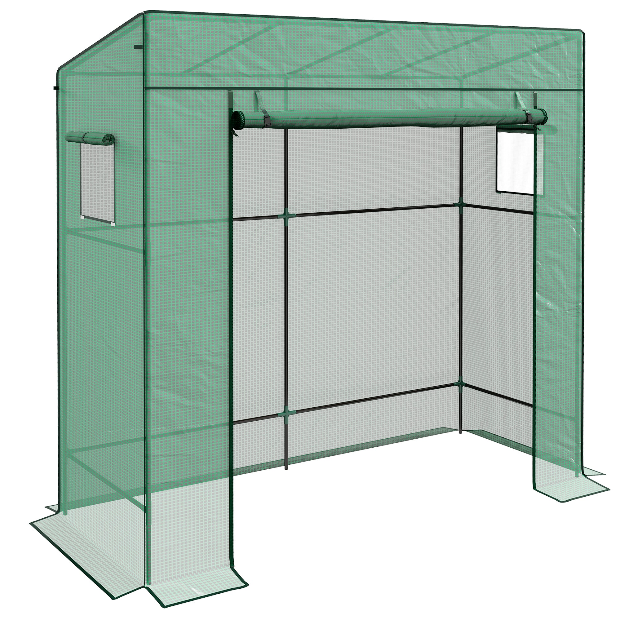 Garden Greenhouse PE, Balcony Greenhouse, Reinforced 140 g/m² Tarpaulin, Steel Frame, Roll-Up Zipper Door, 2 Windows, for Vegetables Plants Flowers, Indoor and Outdoor, 196x77x197cm, Green