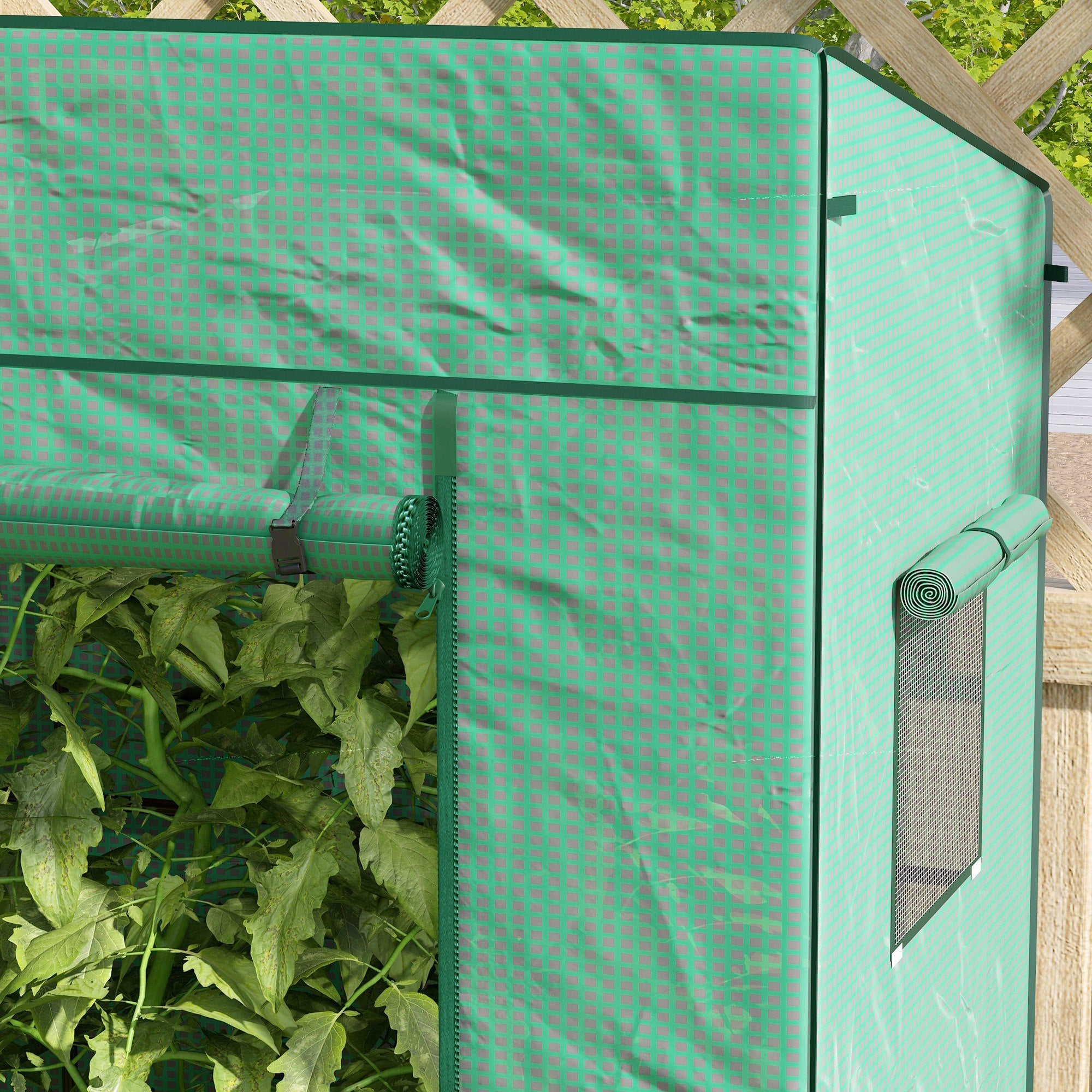 Garden Greenhouse PE, Balcony Greenhouse, Reinforced 140 g/m² Tarpaulin, Steel Frame, Roll-Up Zipper Door, 2 Windows, for Vegetables Plants Flowers, Indoor and Outdoor, 196x77x197cm, Green
