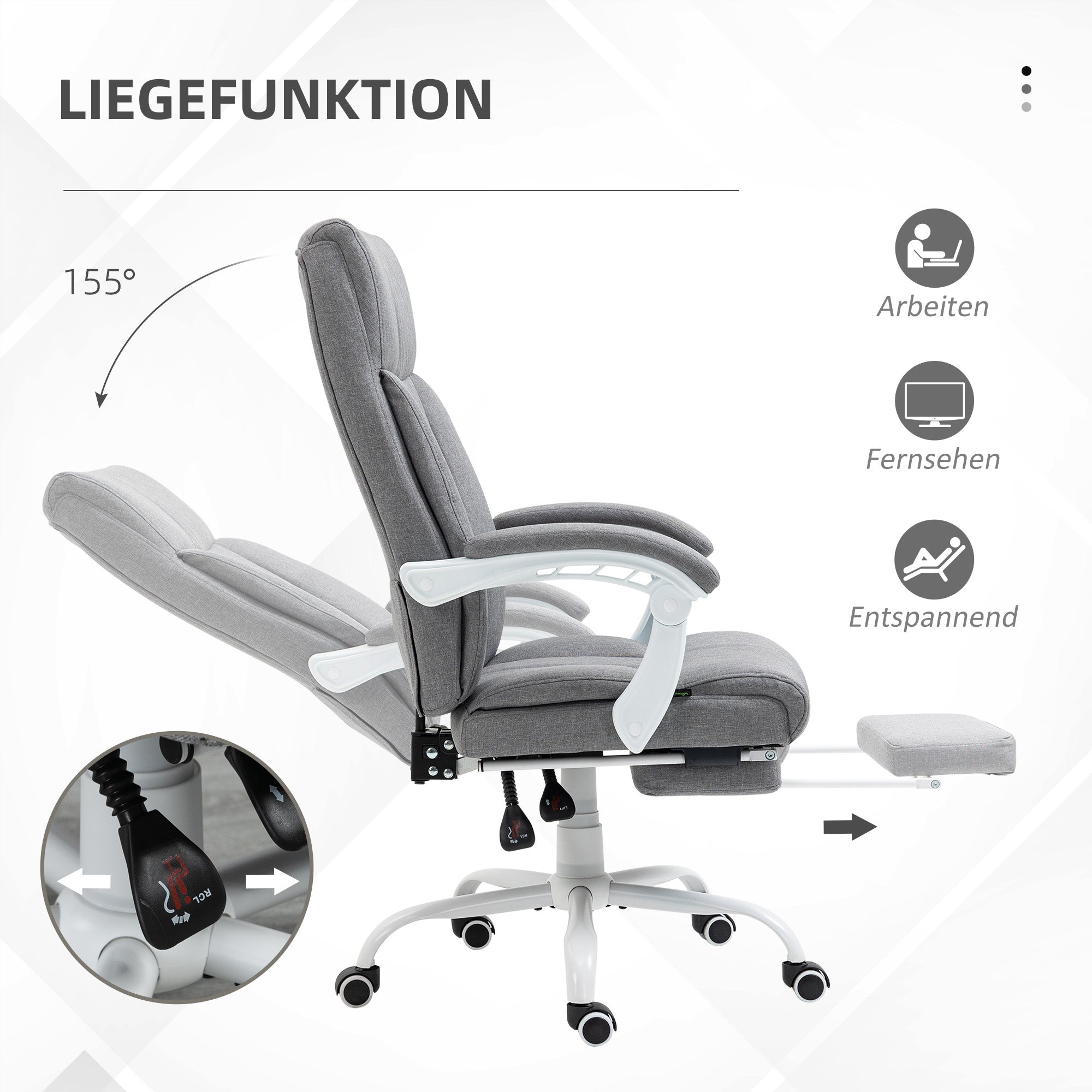 Office Chair, Ergonomic Desk Chair with Reclining Function, Footrest, Height Adjustable Computer Chair with Armrest, Swivel Chair with Linen Look, for Home Office, Gray