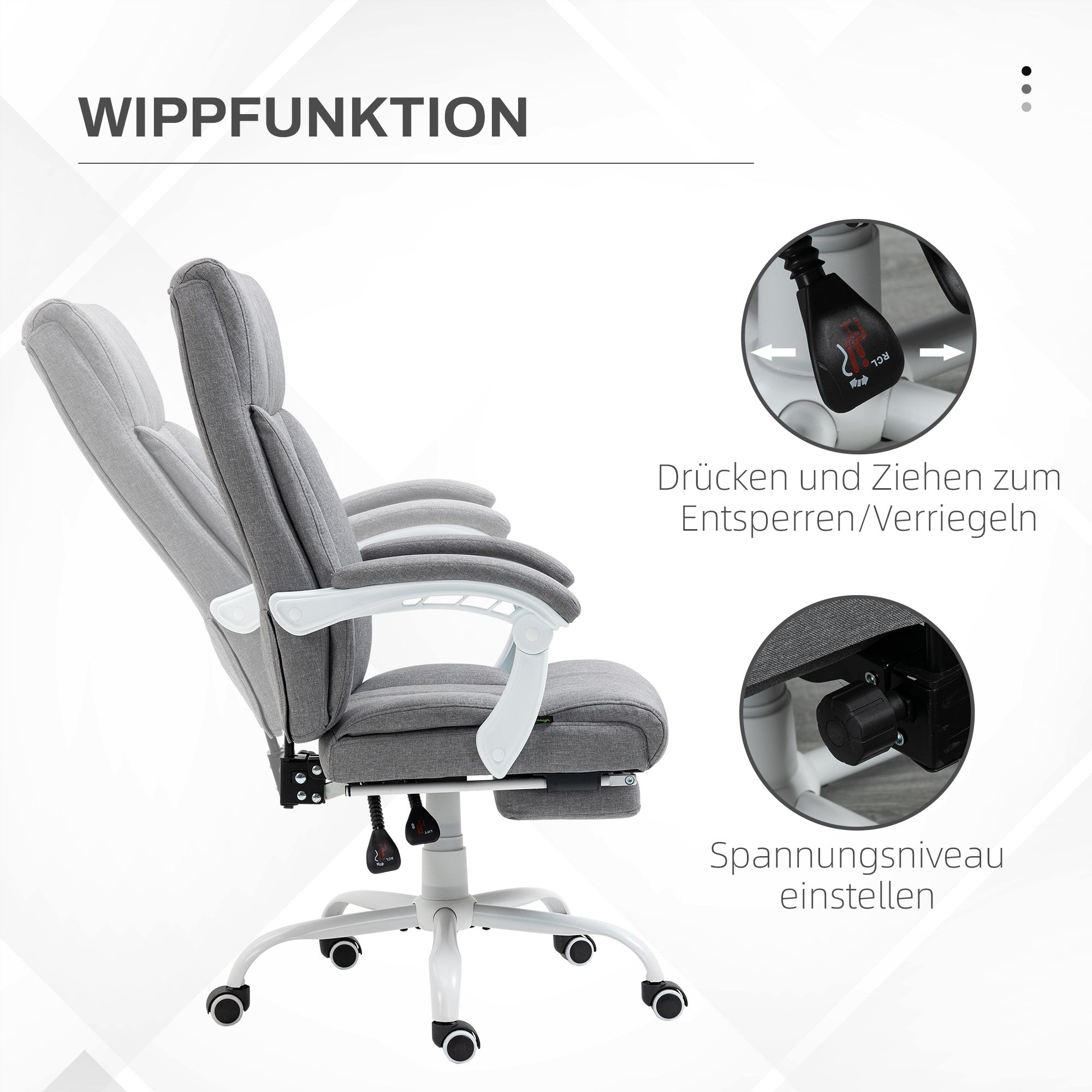 Office Chair, Ergonomic Desk Chair with Reclining Function, Footrest, Height Adjustable Computer Chair with Armrest, Swivel Chair with Linen Look, for Home Office, Gray