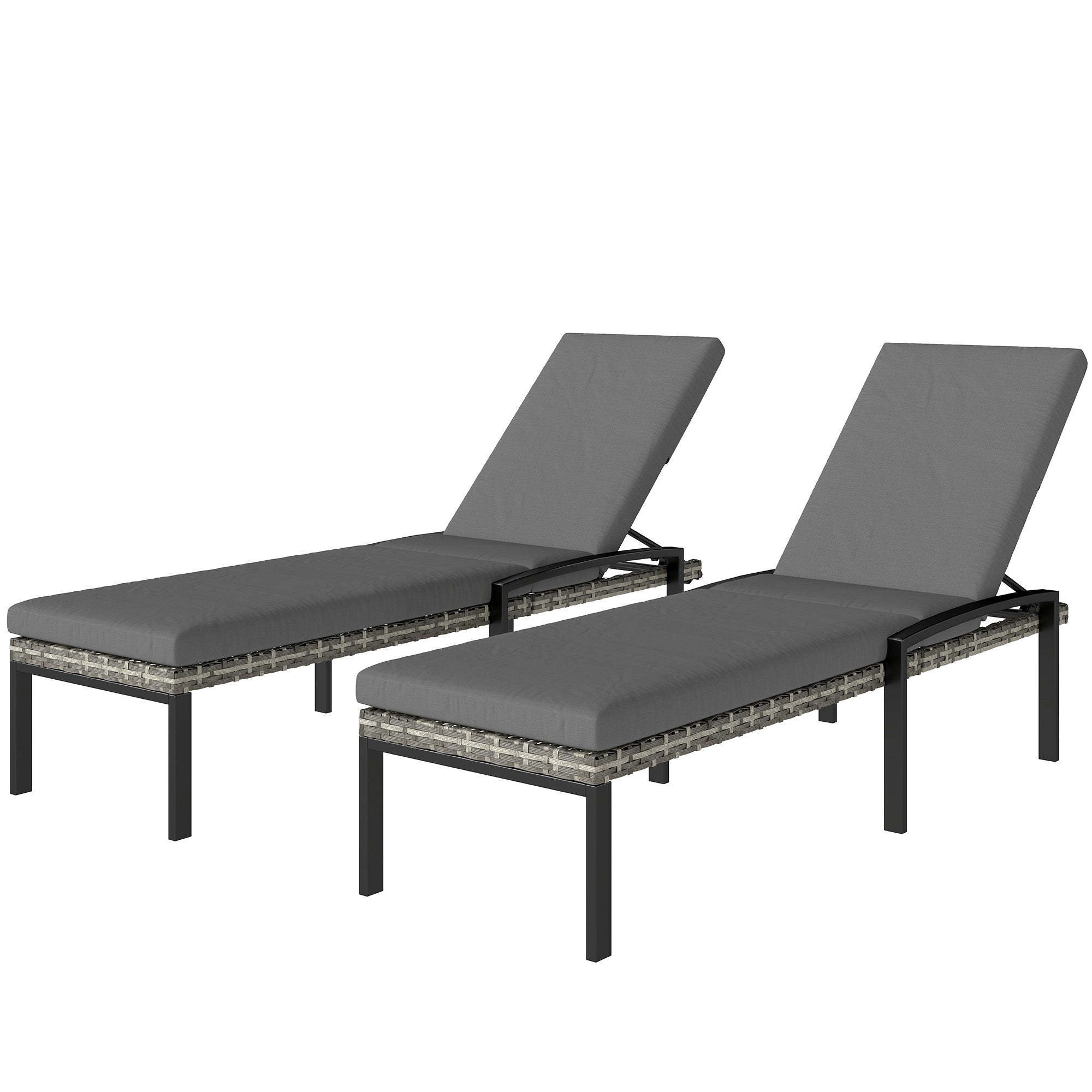 2-Pack Polyrattan Sun Lounger with 5-Position Adjustable Backrest, Removable Cushion, Weatherproof Outdoor Recliner — Up to 265 lb, Garden/Pool/Beach, Light Gray