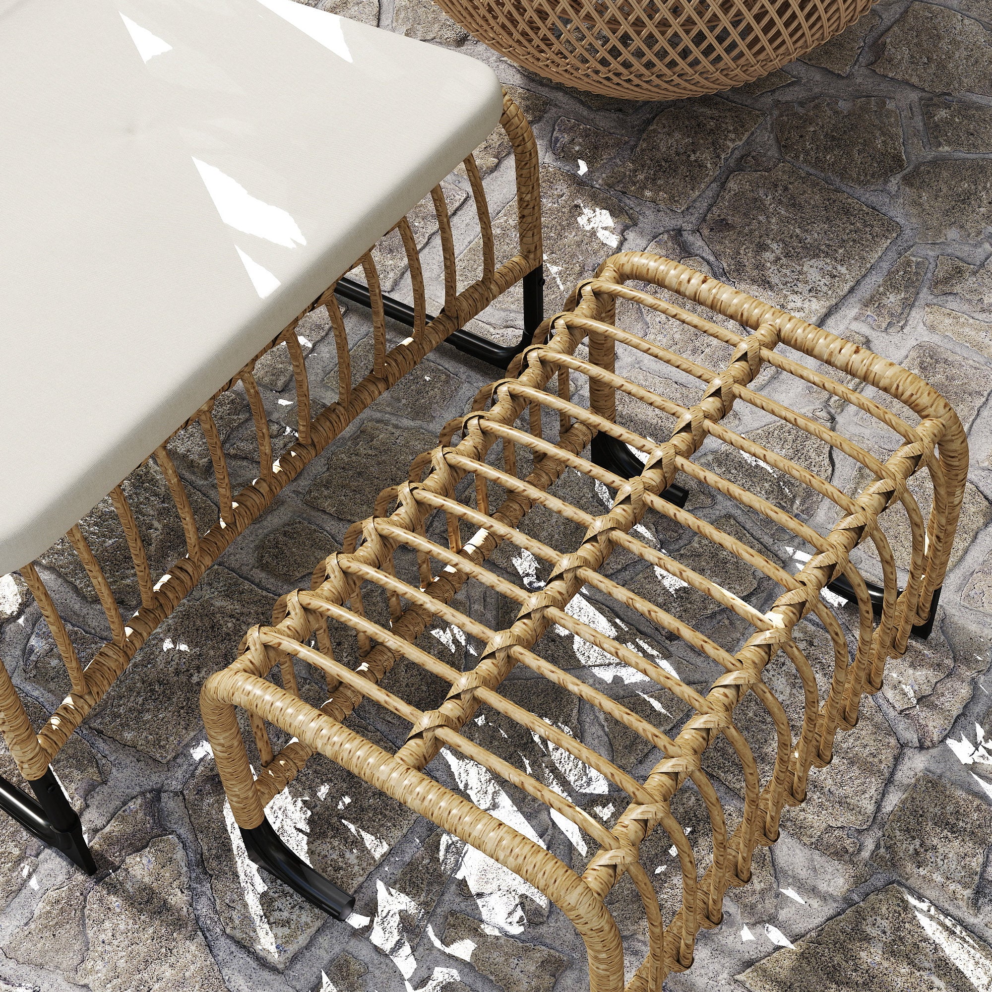 Rattan Relax Chair with Footstool UV Resistant Garden Chair with Cushion Straps Outdoor Rattan Chair Garden Chair for Garden, Balcony, Terrace Natural Wood