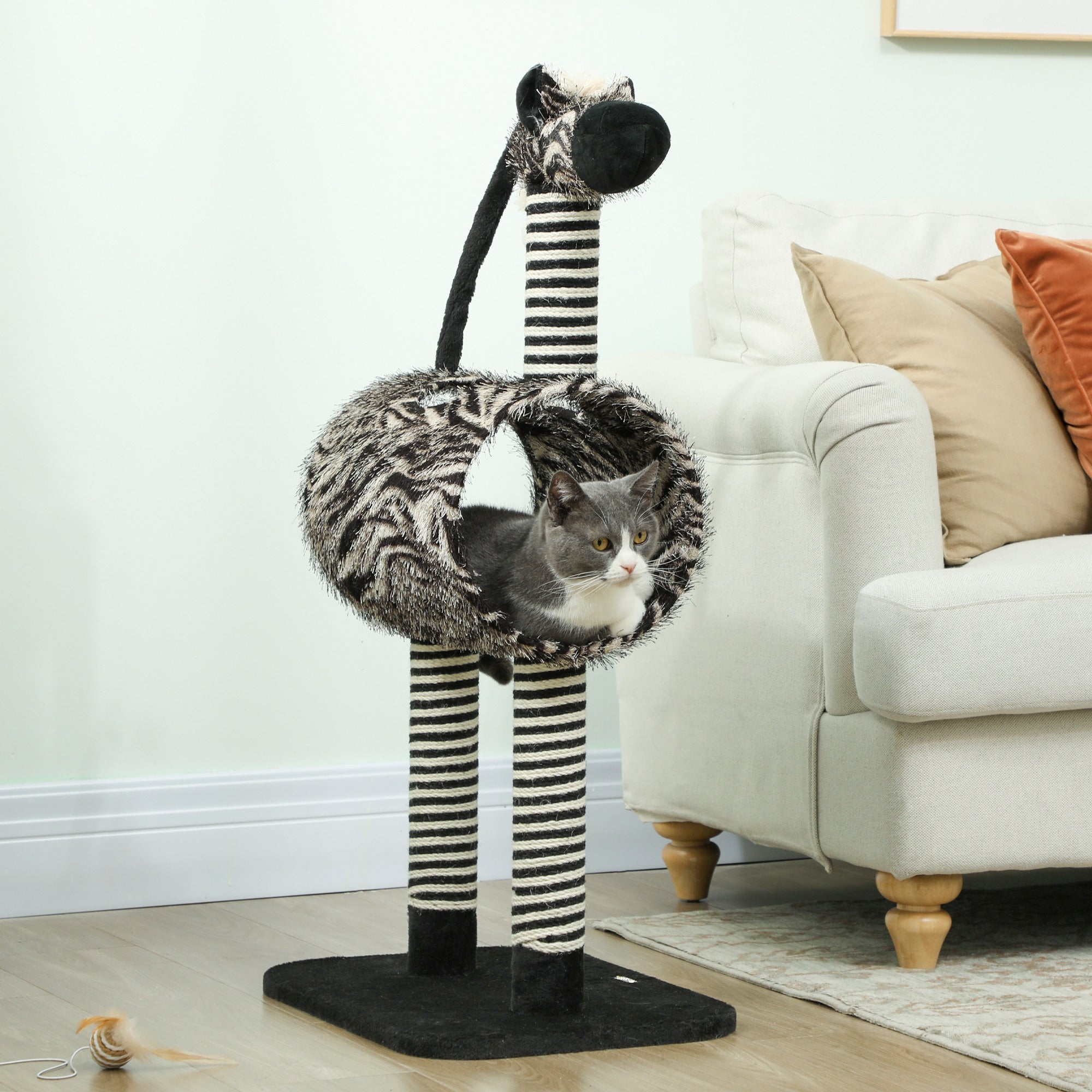 Cat Tree, Height 93 cm, Cat Tree in Zebra Design, Climbing Tree with Cat Tunnel, Cat Scratching Post with Jute Posts, Play Tree, Cat Furniture, Black+White