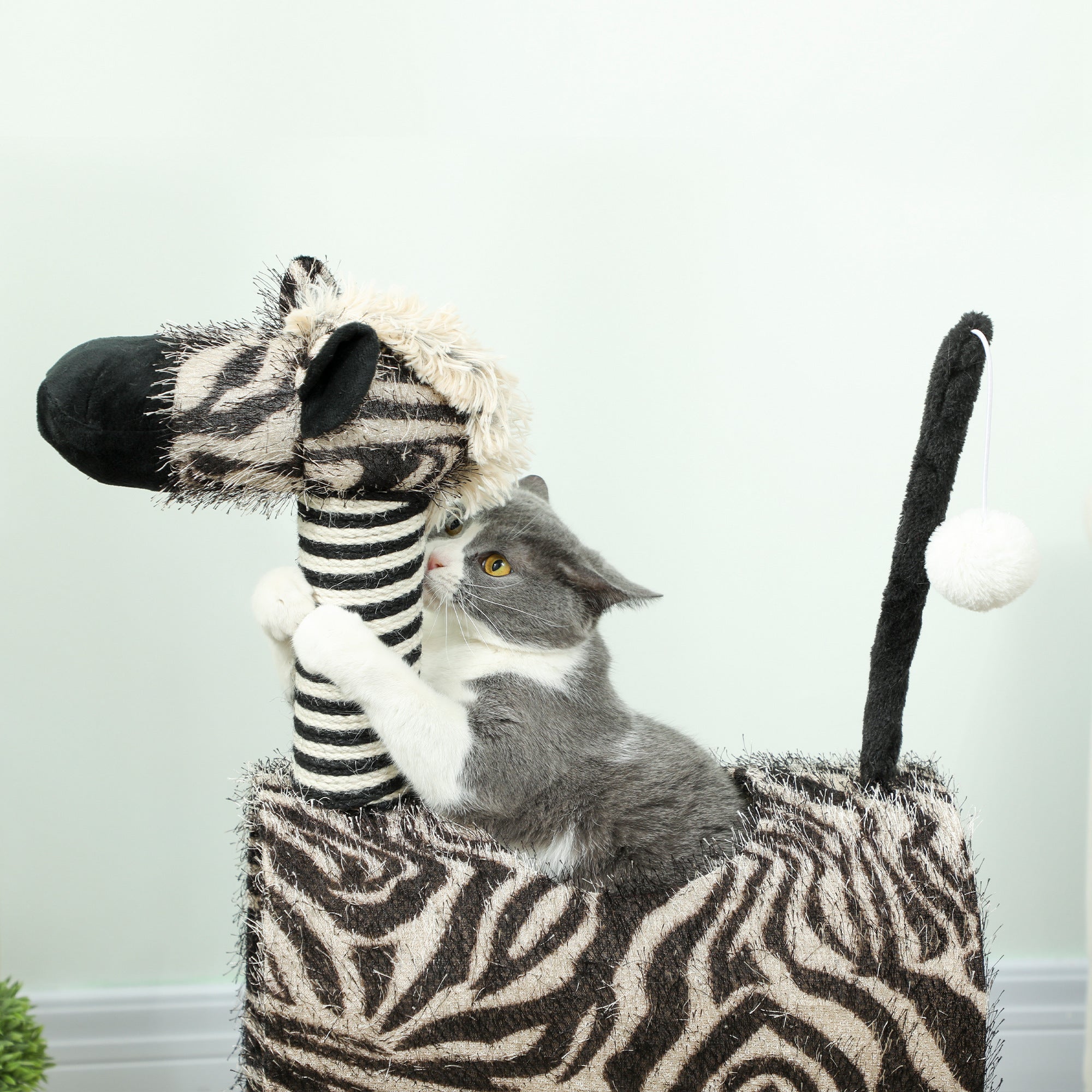Cat Tree, Height 93 cm, Cat Tree in Zebra Design, Climbing Tree with Cat Tunnel, Cat Scratching Post with Jute Posts, Play Tree, Cat Furniture, Black+White