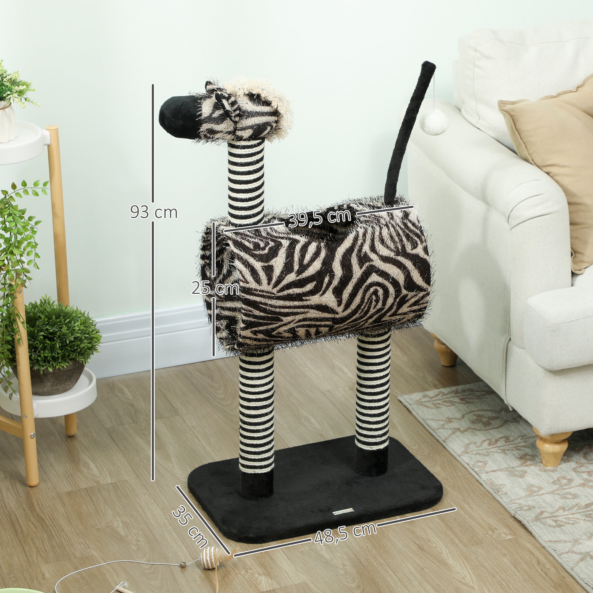 Cat Tree, Height 93 cm, Cat Tree in Zebra Design, Climbing Tree with Cat Tunnel, Cat Scratching Post with Jute Posts, Play Tree, Cat Furniture, Black+White