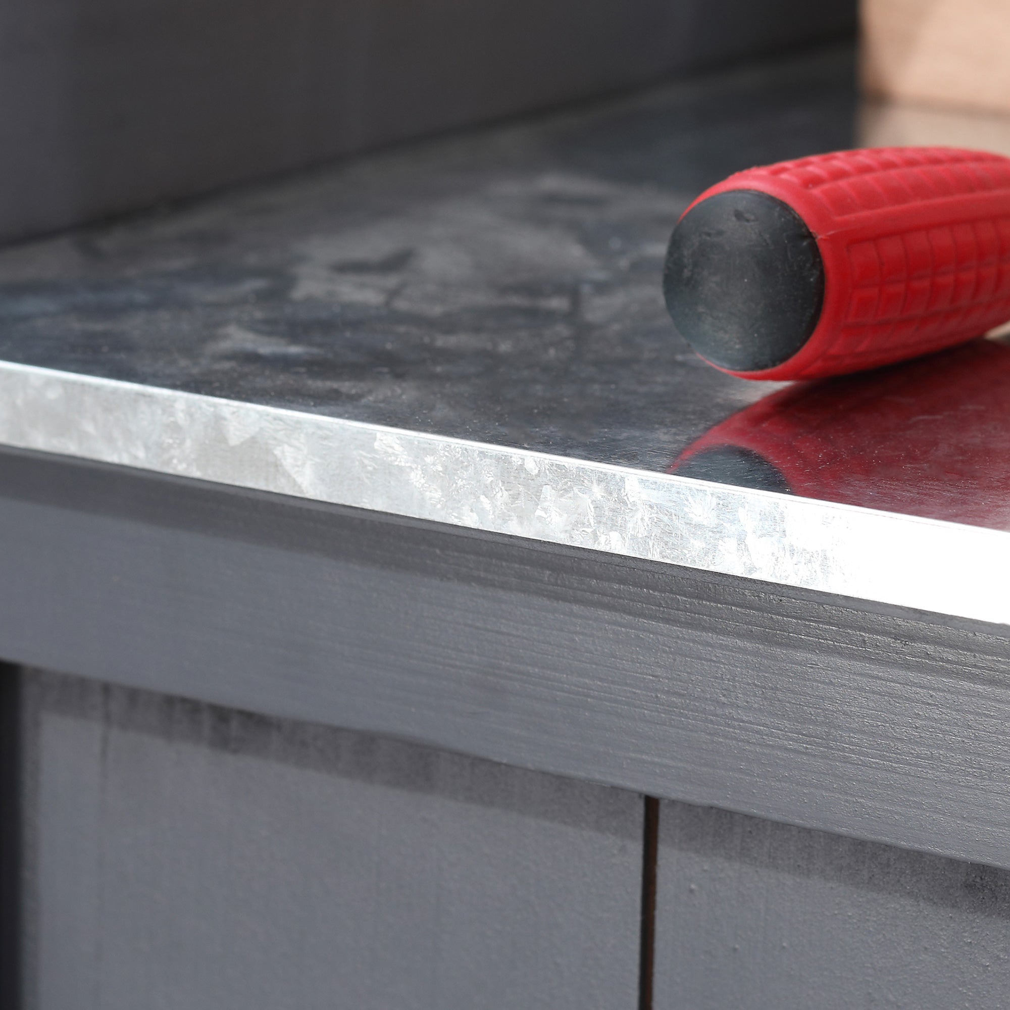 Garden Storage Cabinet on Legs, 2-in-1 Potting Table with Double Door, Shelf, Galvanized Metal Top - Gray