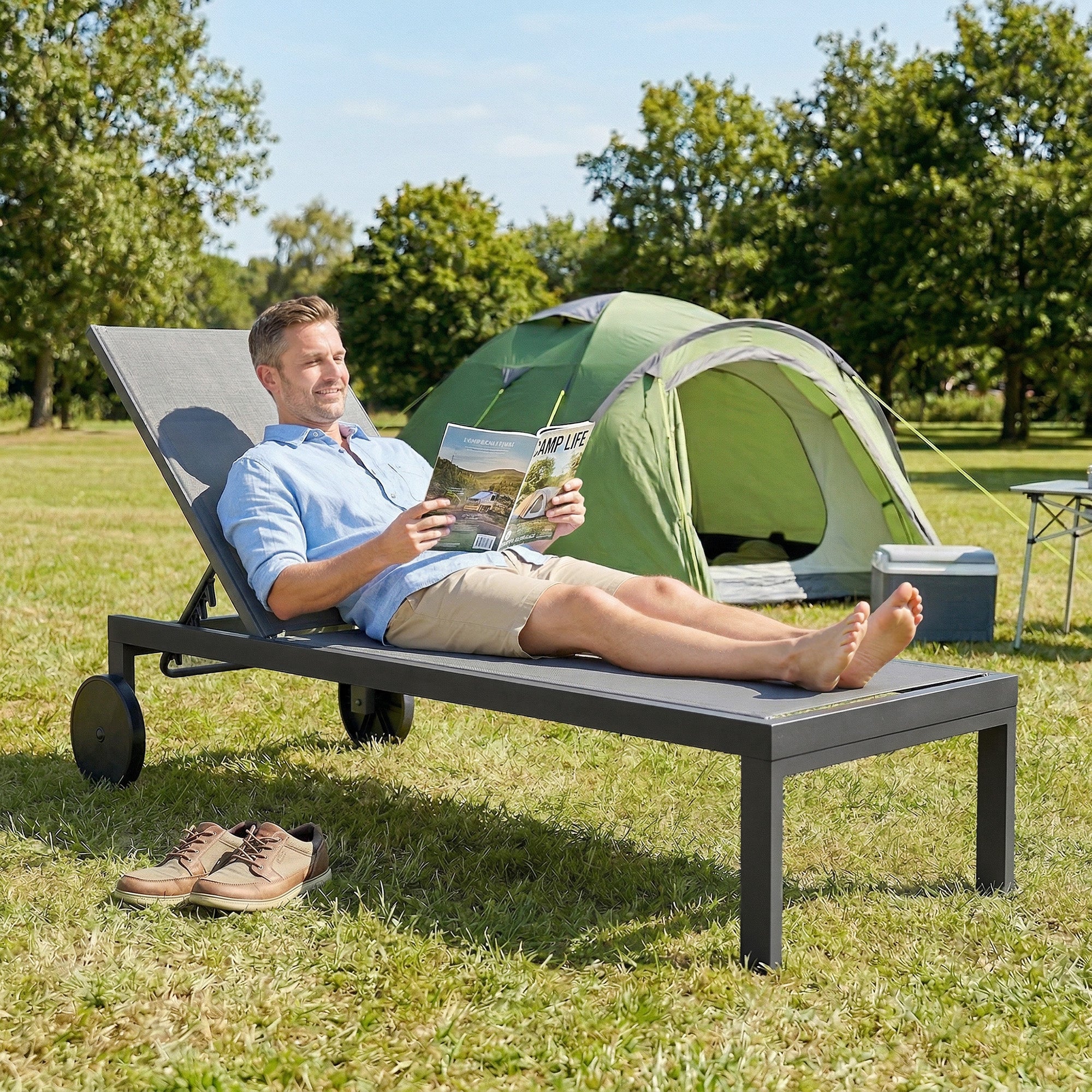 6-Position Adjustable Sun Lounger with Wheels — Breathable Mesh, Aluminum Frame, Supports up to 265 lb, Dark Gray