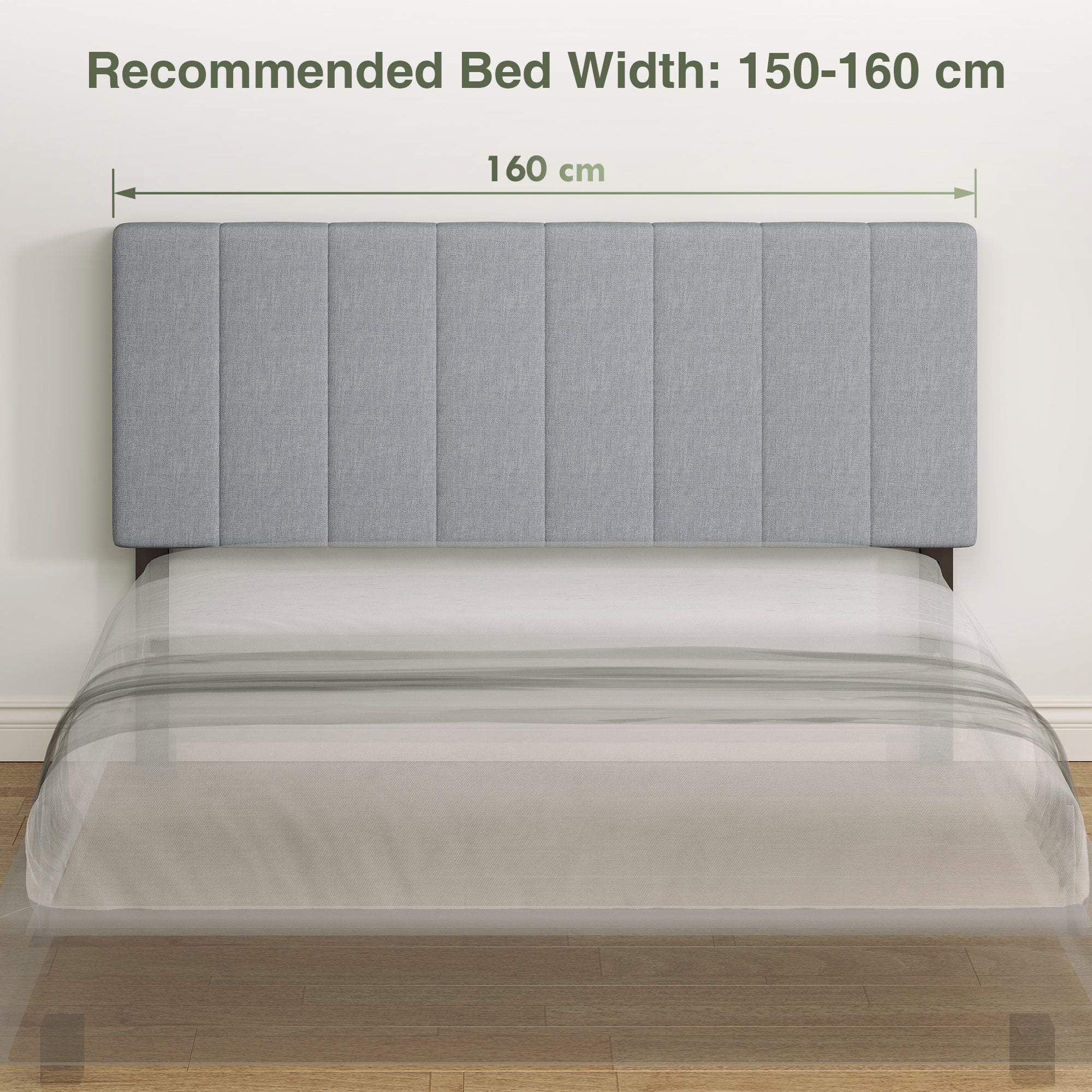 3-Height Adjustable Upholstered Headboard, Linen-Look, Foam-Padded with Metal Legs — Gray (Fits 59–63" Beds)