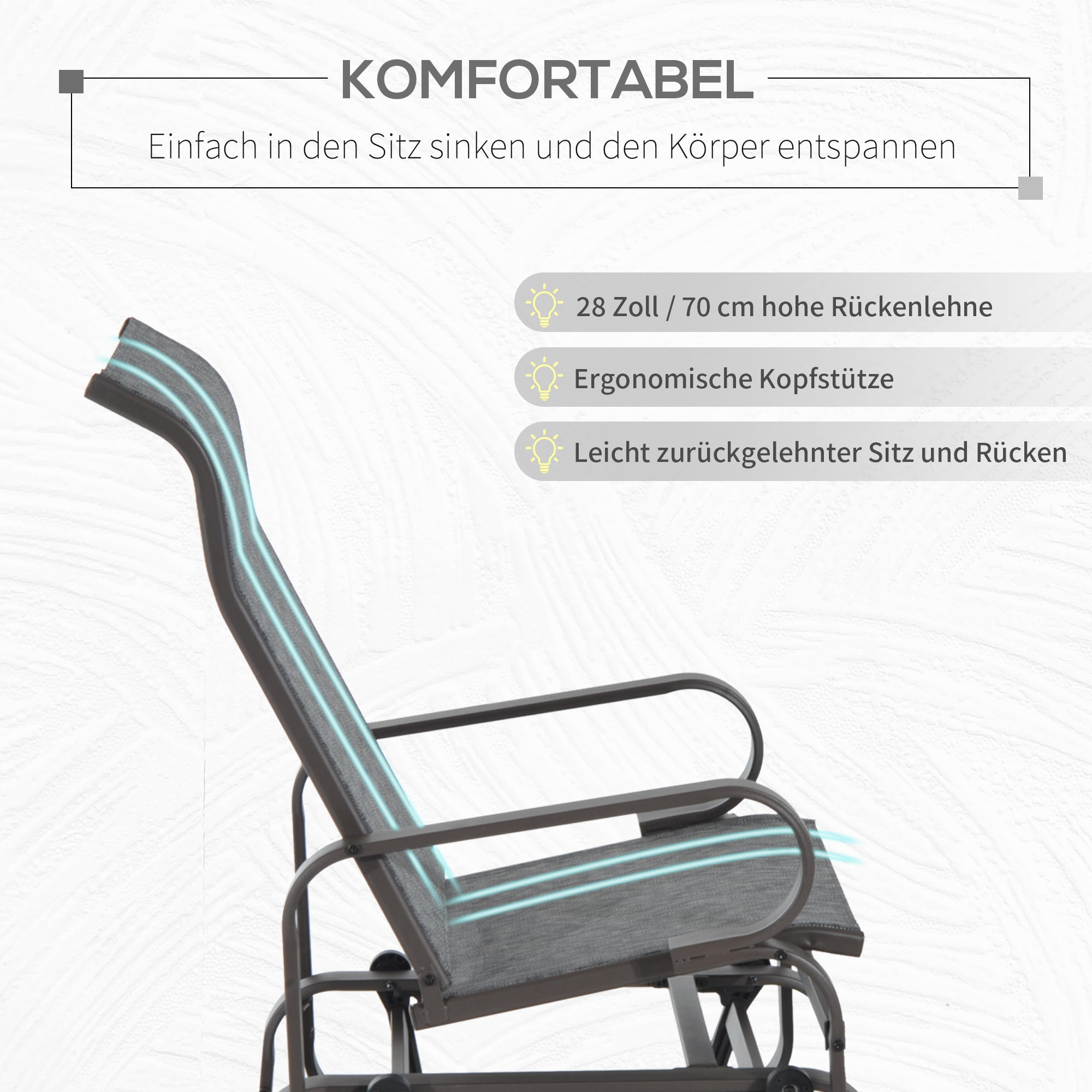 Swing Chair Garden Garden Chair Relax Chair Garden Swing Garden Metal Swing Chair for Garden Terrace Balcony Texteline Gray 60 x 73 x 104 cm