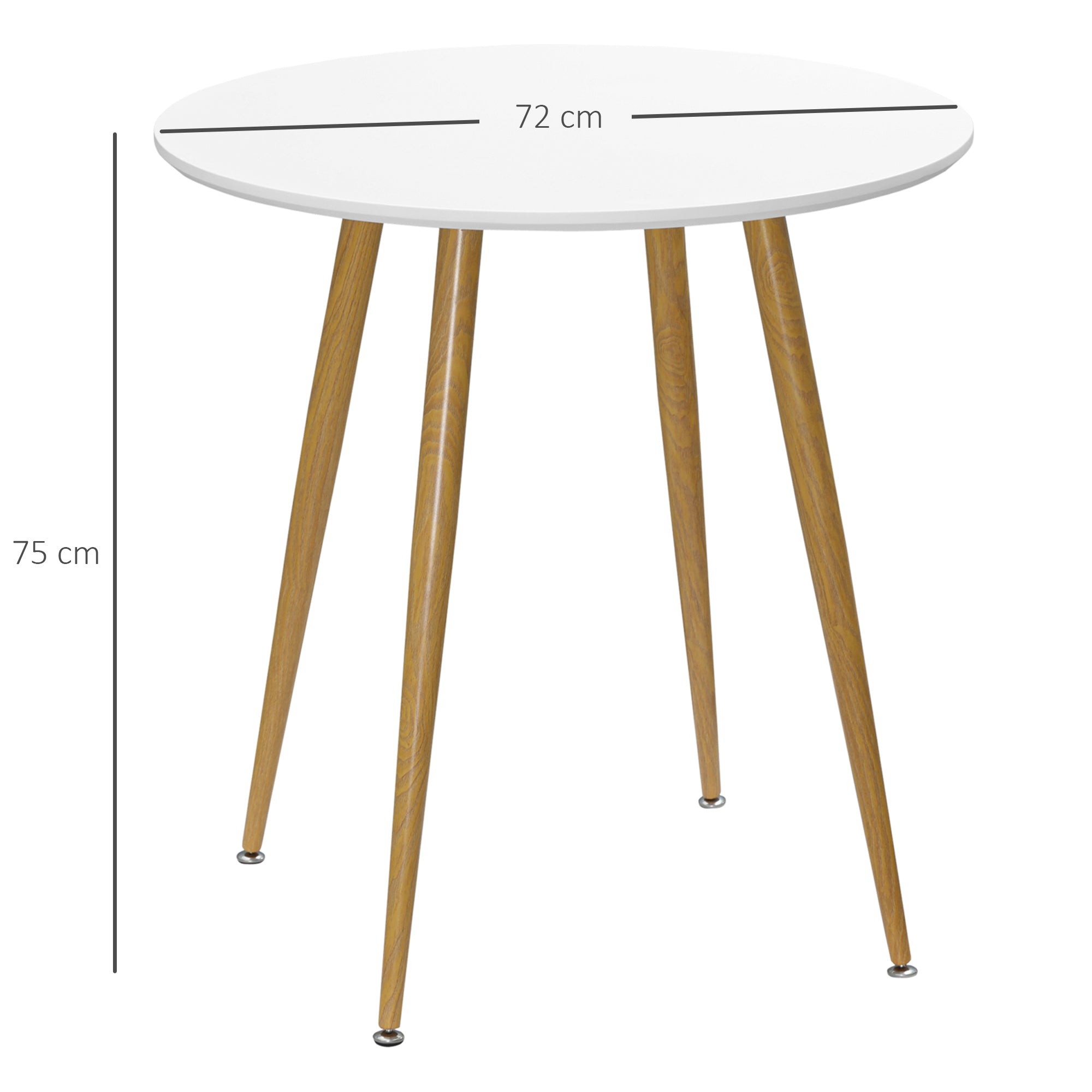 Round Dining Table for 2 People Nordic Style Kitchen Table with Matte Top and Metal Legs for Living Room Load 80 kg Ø72x75 cm White