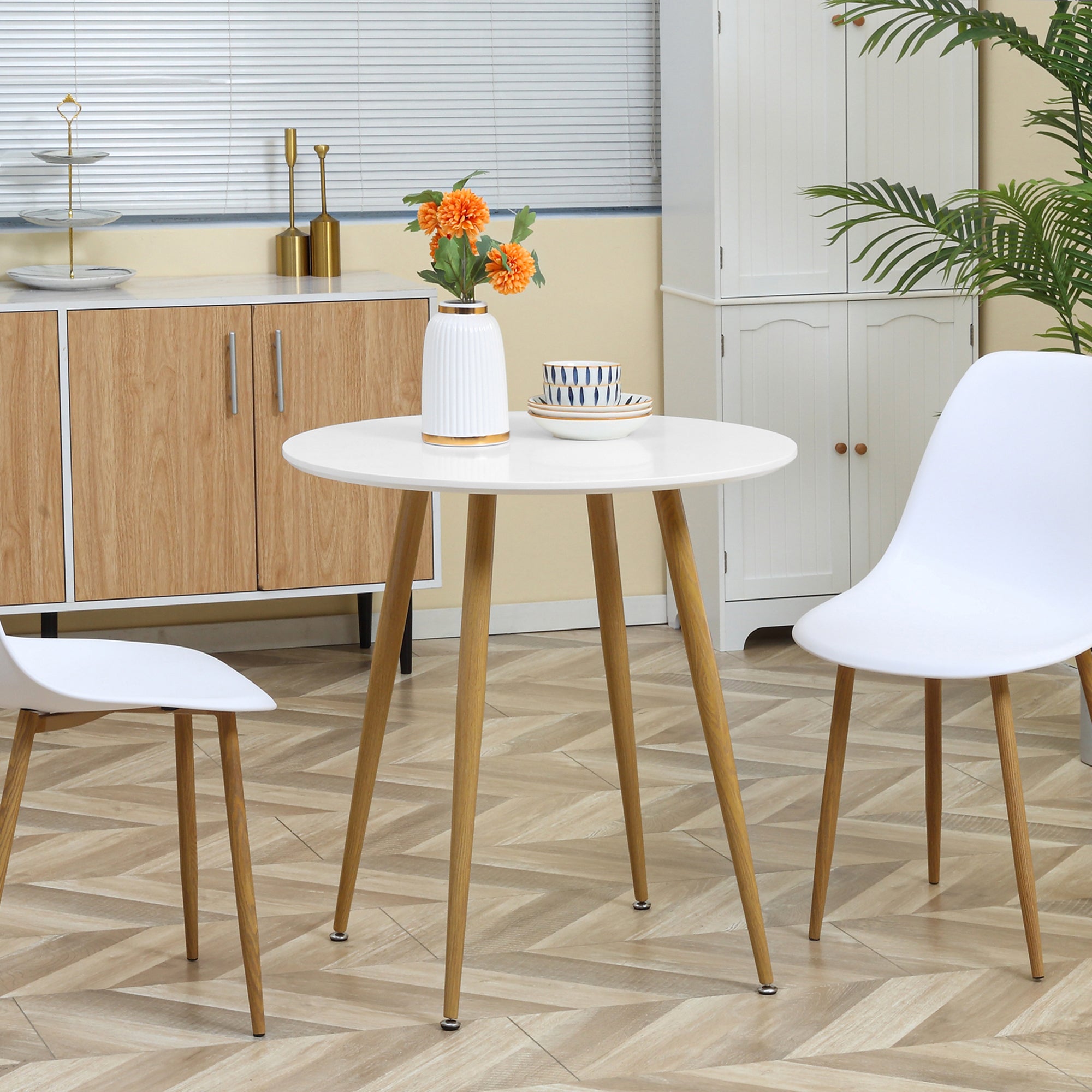 Round Dining Table for 2 People Nordic Style Kitchen Table with Matte Top and Metal Legs for Living Room Load 80 kg Ø72x75 cm White