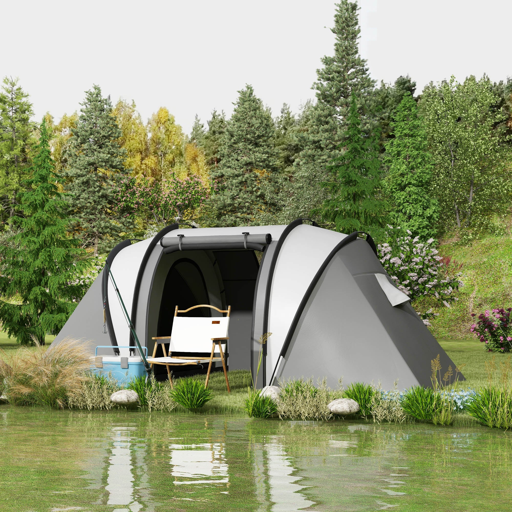 Camping Tent for 4-5 Persons, Lightly Water Repellent Family Tent with 2 Rooms, Side Door, Window, Tent with 3000mm Water Column, Tunnel Tent, Dome Tent for Camping, Travel, Garden