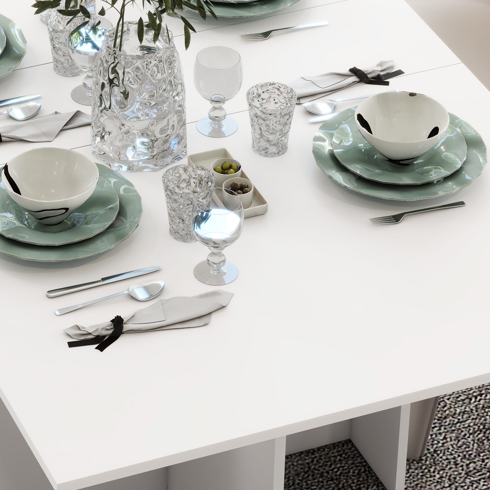 Folding Table with Wheels, Modern Design Dining Table, Space-saving Foldable, Modern Design, with Wheels, Shelves for Storage, 140 × 80 × 74cm, White