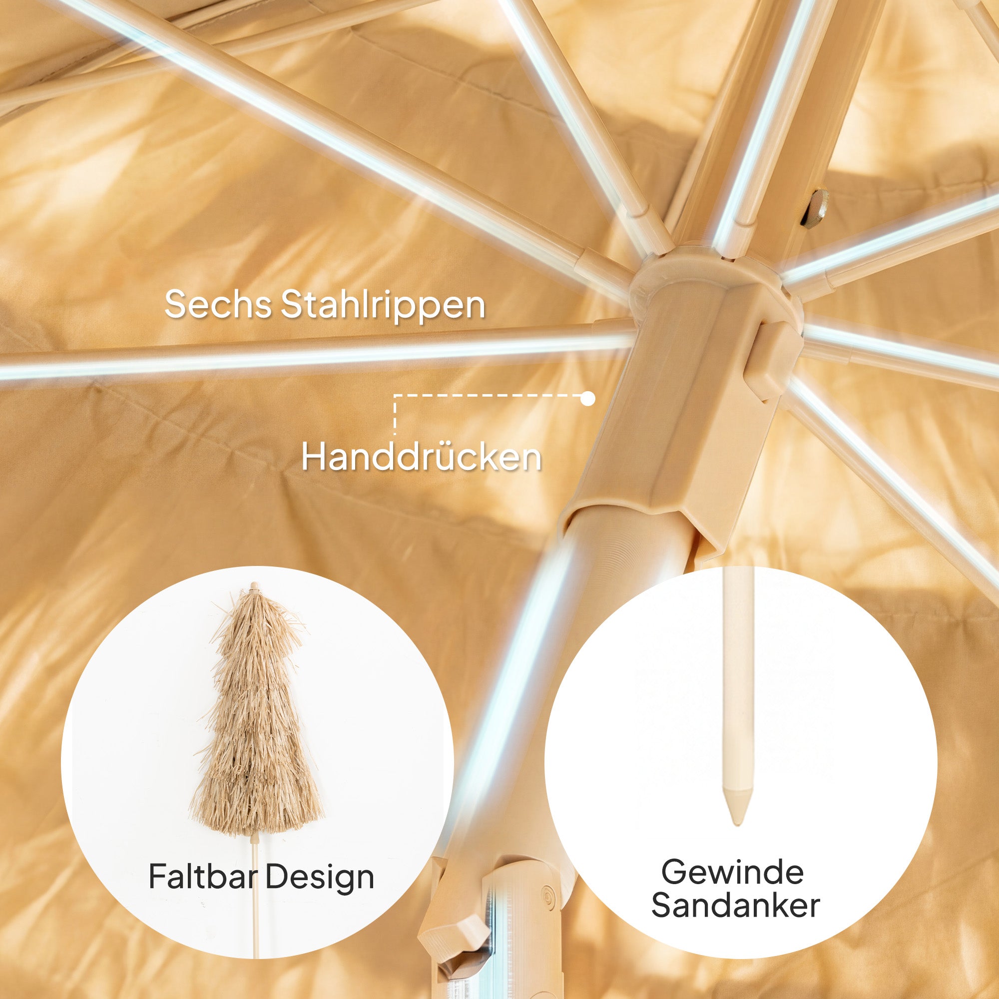 59 in (150 cm) Hula Thatched Tiki Beach & Patio Umbrella with Sand Anchor — Adjustable Height & Tilt, Portable with Carry Bag, Brown