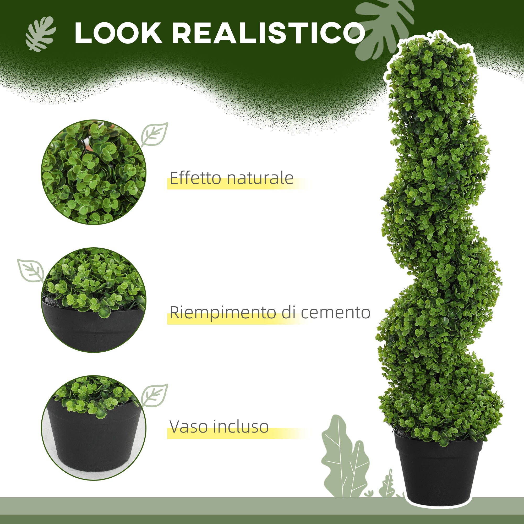 Artificial Spiral Eucalyptus Plant with Pot UV Resistant, Indoor and Outdoor Decoration, Height 90 cm, Green