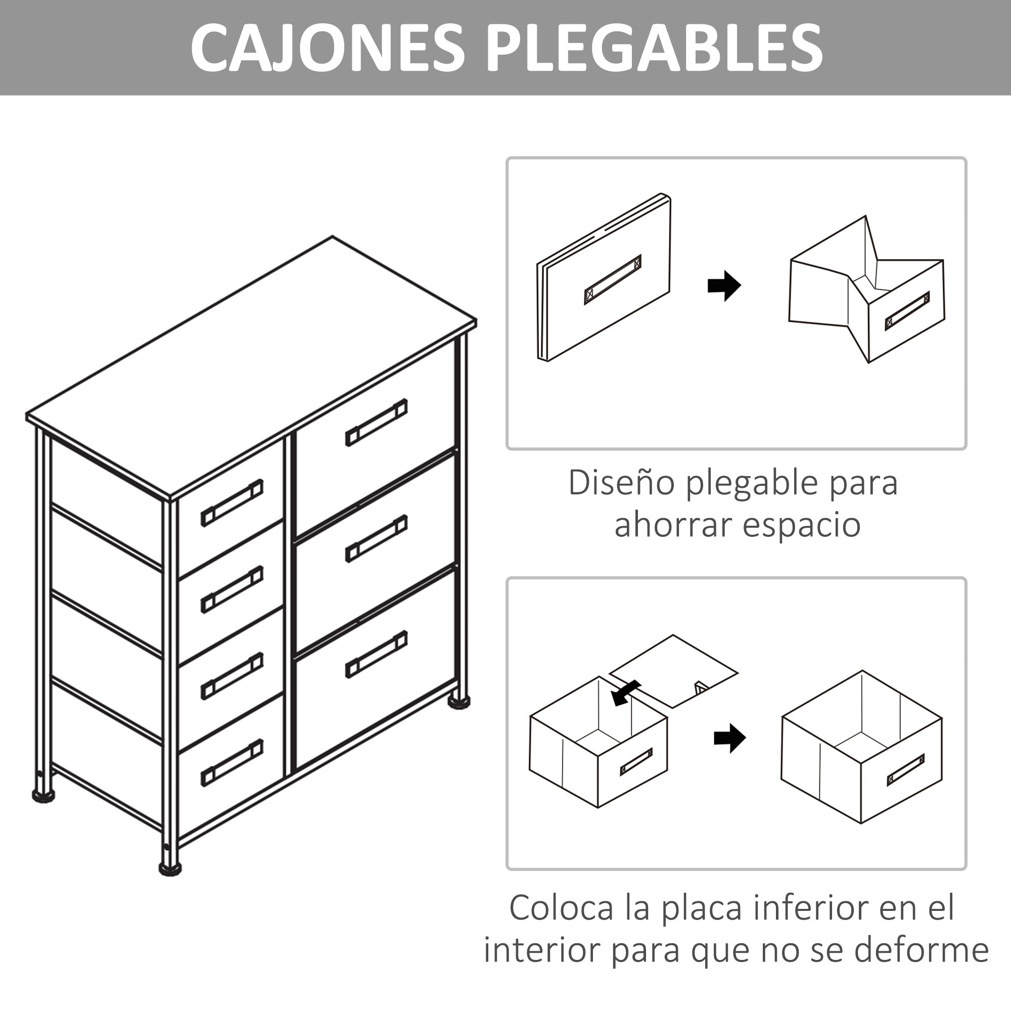 Dresser with 7 Non-Woven Fabric Drawers Storage Cabinet for Bedroom Living Room Hallway 63.5x30x71 cm Gray