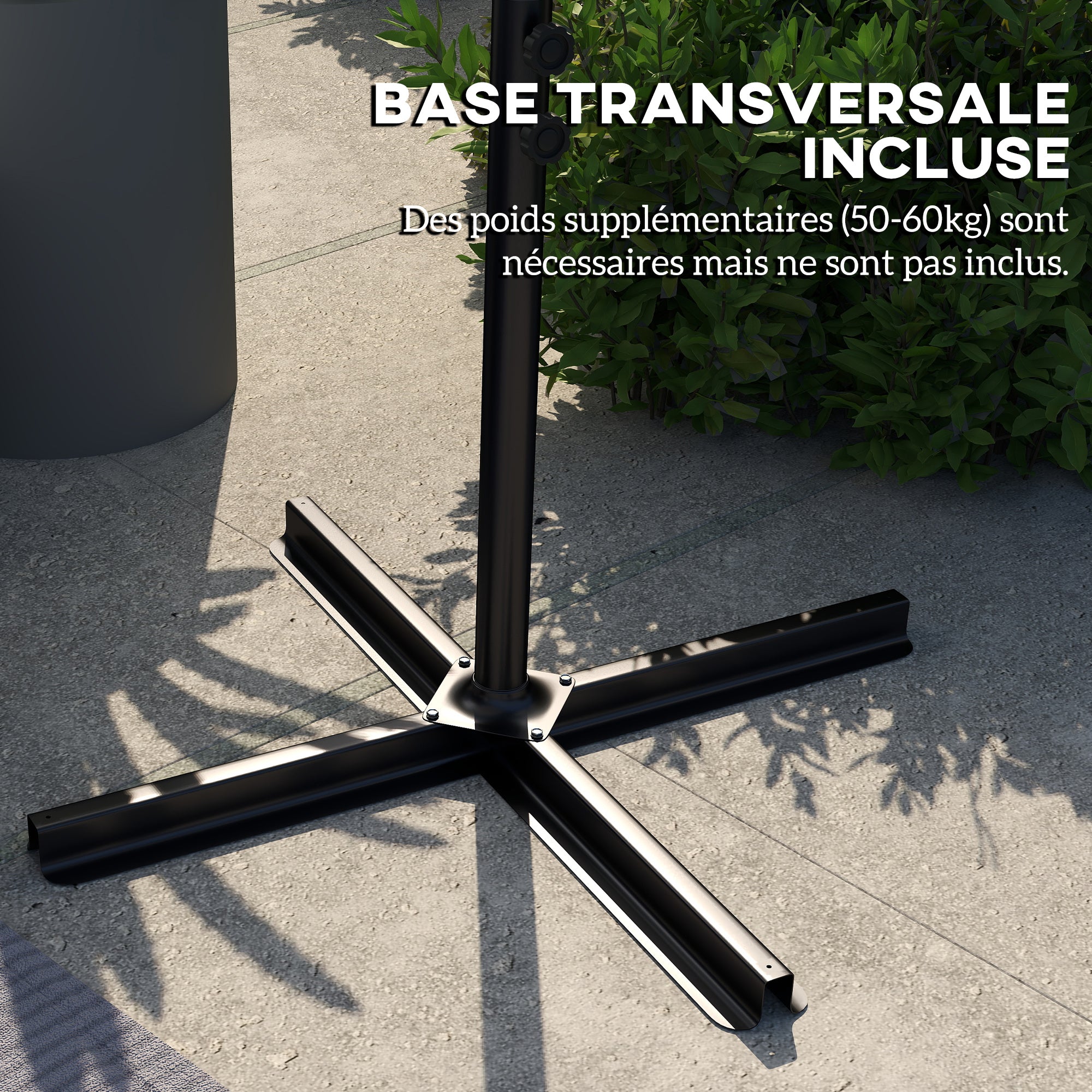 Offset Umbrella 3 x 2 m Rectangular Outdoor Parasol with Crank and 6 Steel Ribs UV Protection Cream