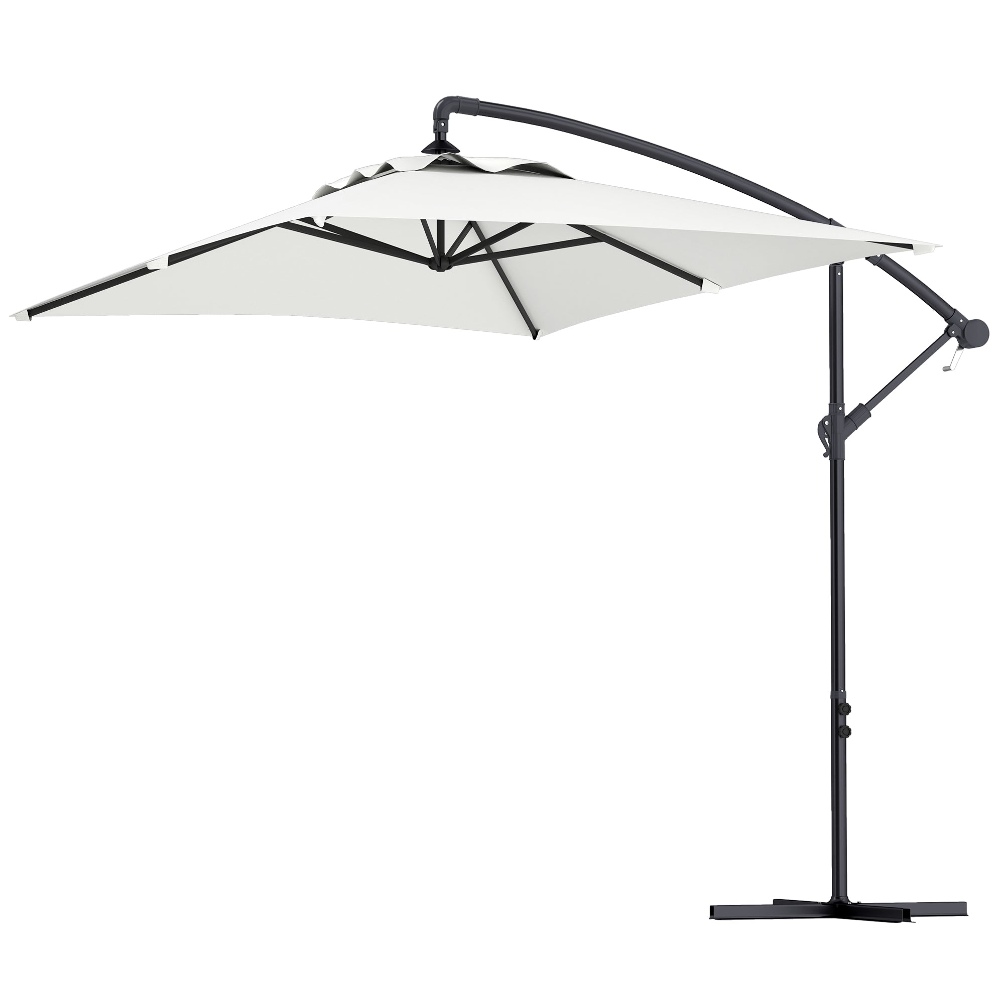 Offset Umbrella 3 x 2 m Rectangular Outdoor Parasol with Crank and 6 Steel Ribs UV Protection Cream