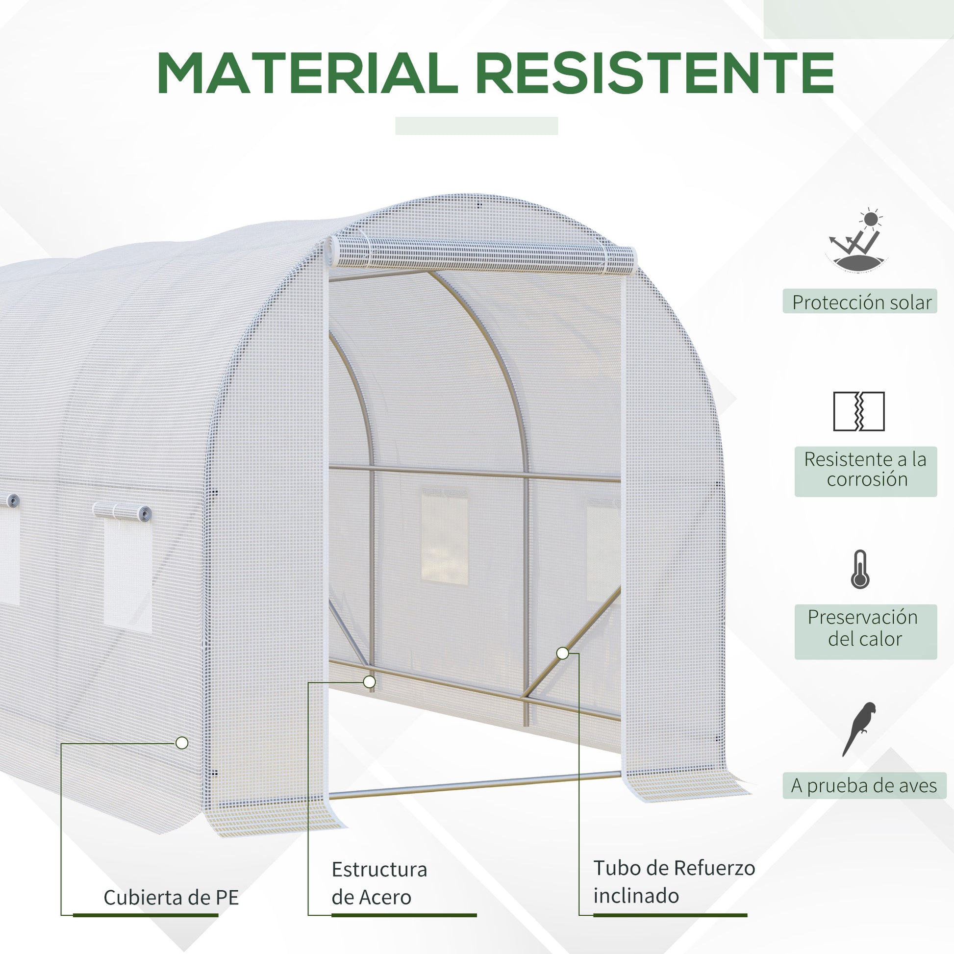 Outdoor Greenhouse 3.5x2x2 m Tunnel Greenhouse with 6 Roll-Up Mesh Windows and Zippered Door UV-Resistant Greenhouse for Patio Garden White