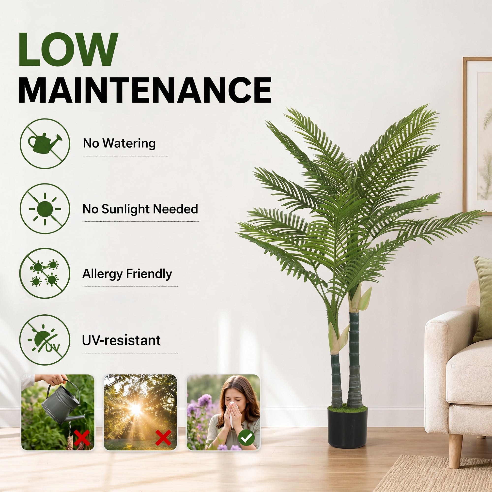 Artificial Palm Tree 150 cm (59 in) – 16-Leaf Faux Potted Plant for Living Room, Office, Balcony, Bedroom Décor