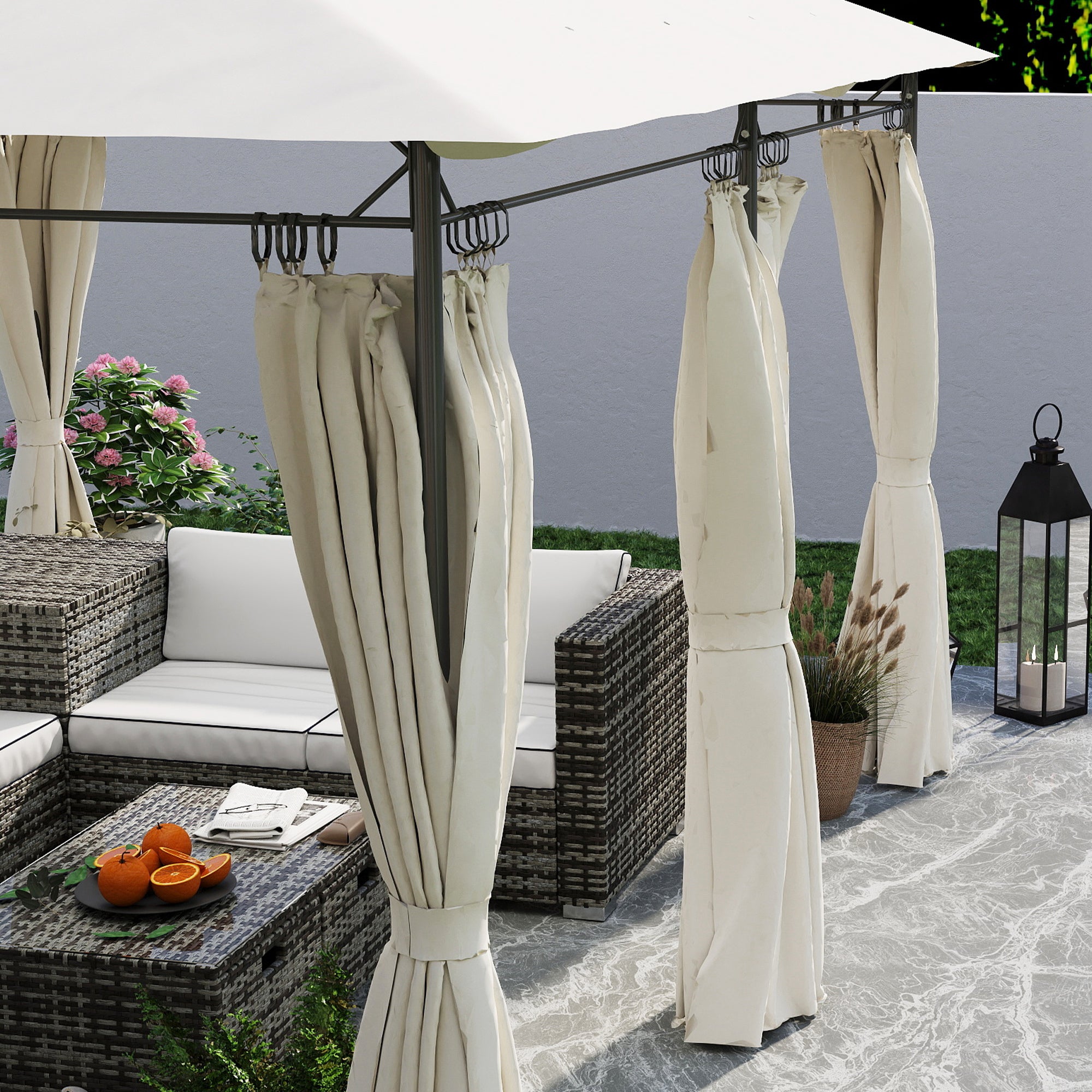 Garden Gazebo 4x3m Garden Pergola Gazebo with Double Roof Sidewalls Water Resistant Canopy for Outdoor Terrace Patio Cream