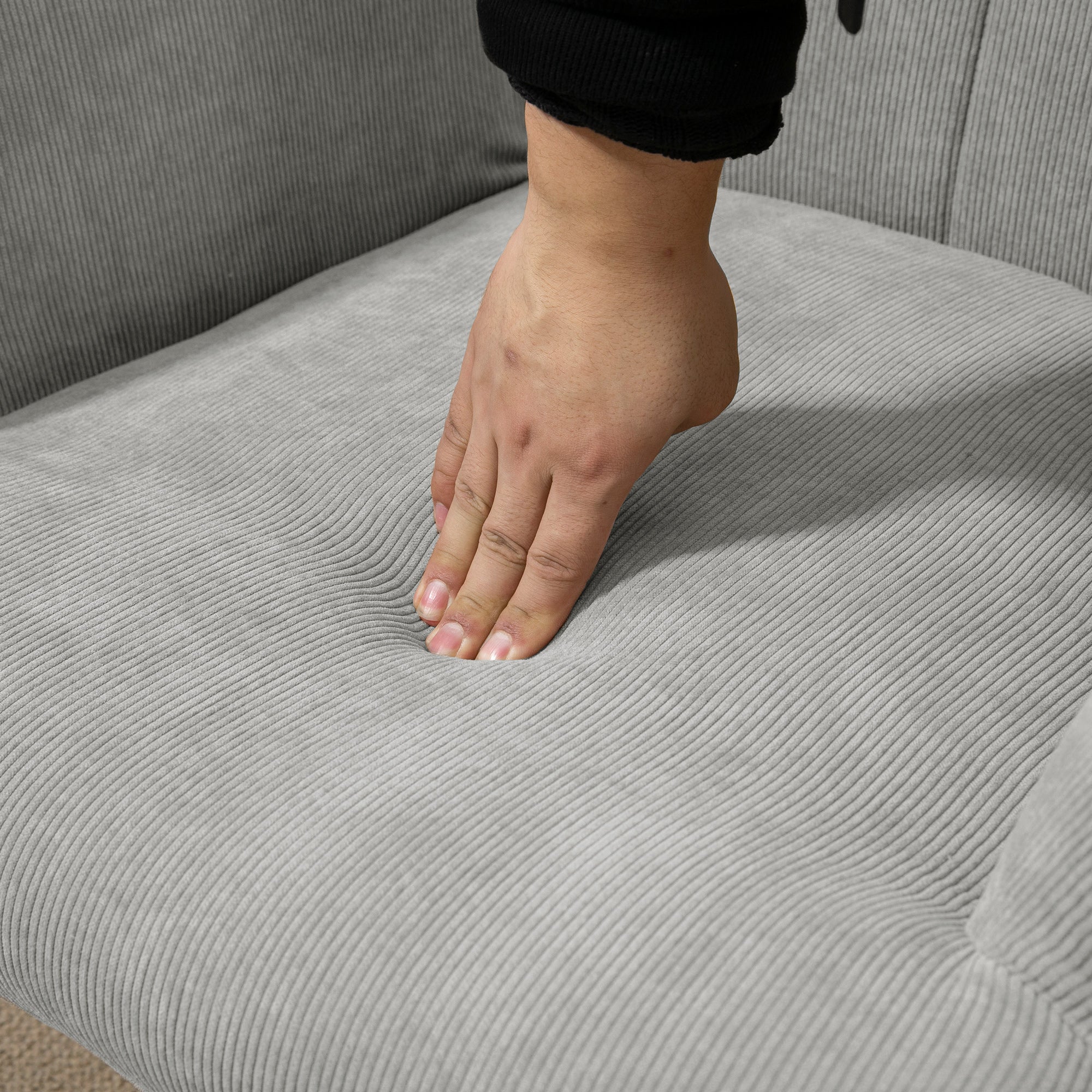 Chair with Ottoman, Wingback Chair with High Back, Wooden Legs, Lounge Chair with Tufted Design, Corduroy Look, for Living Room, Gray