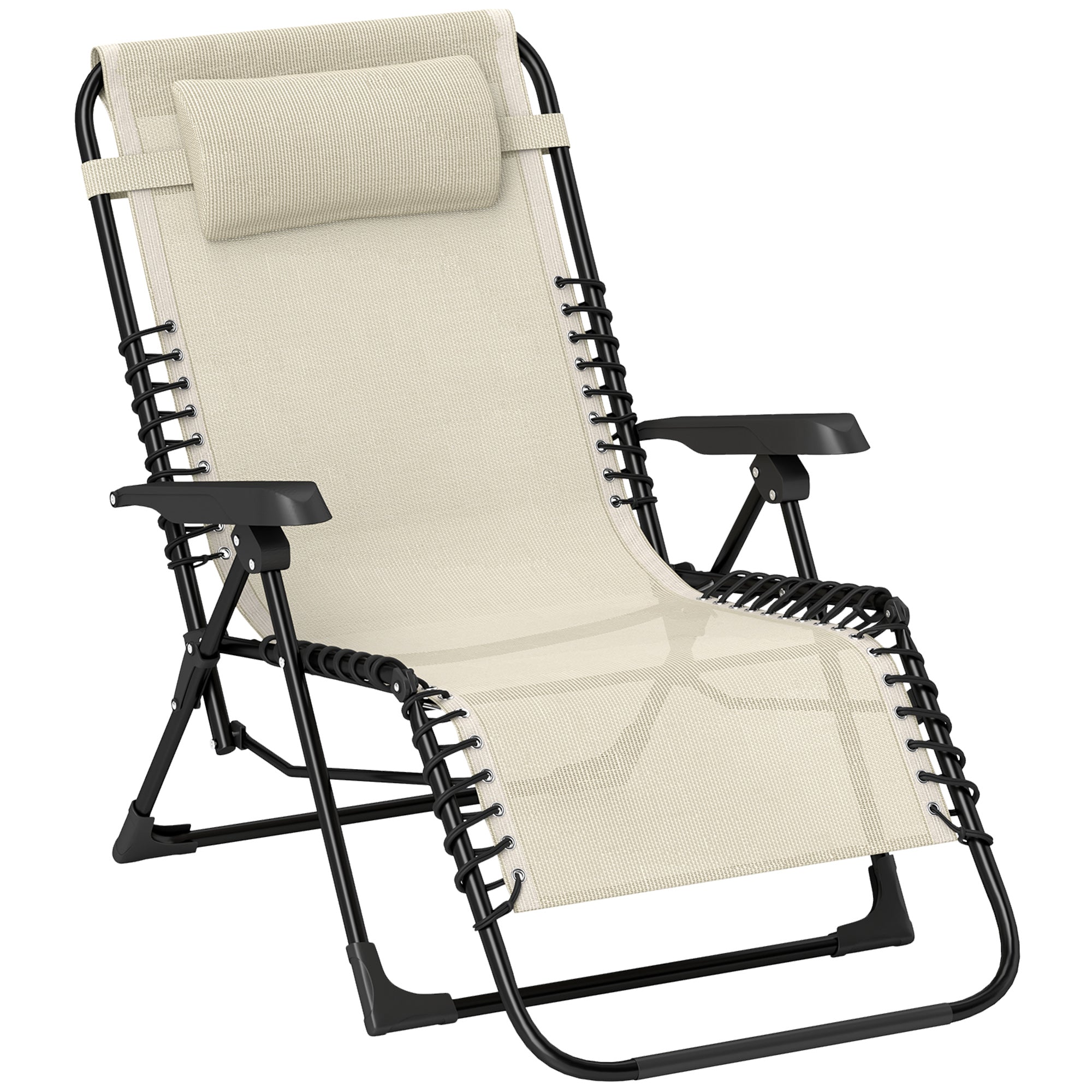 Foldable Sun Lounger Garden Lounger with Headrest, Reclining Chair with 5-Position Adjustable Backrest, Weatherproof Camping Lounger, Garden Chair up to 120 kg Load Capacity, for Garden Outdoor Beach, Beige