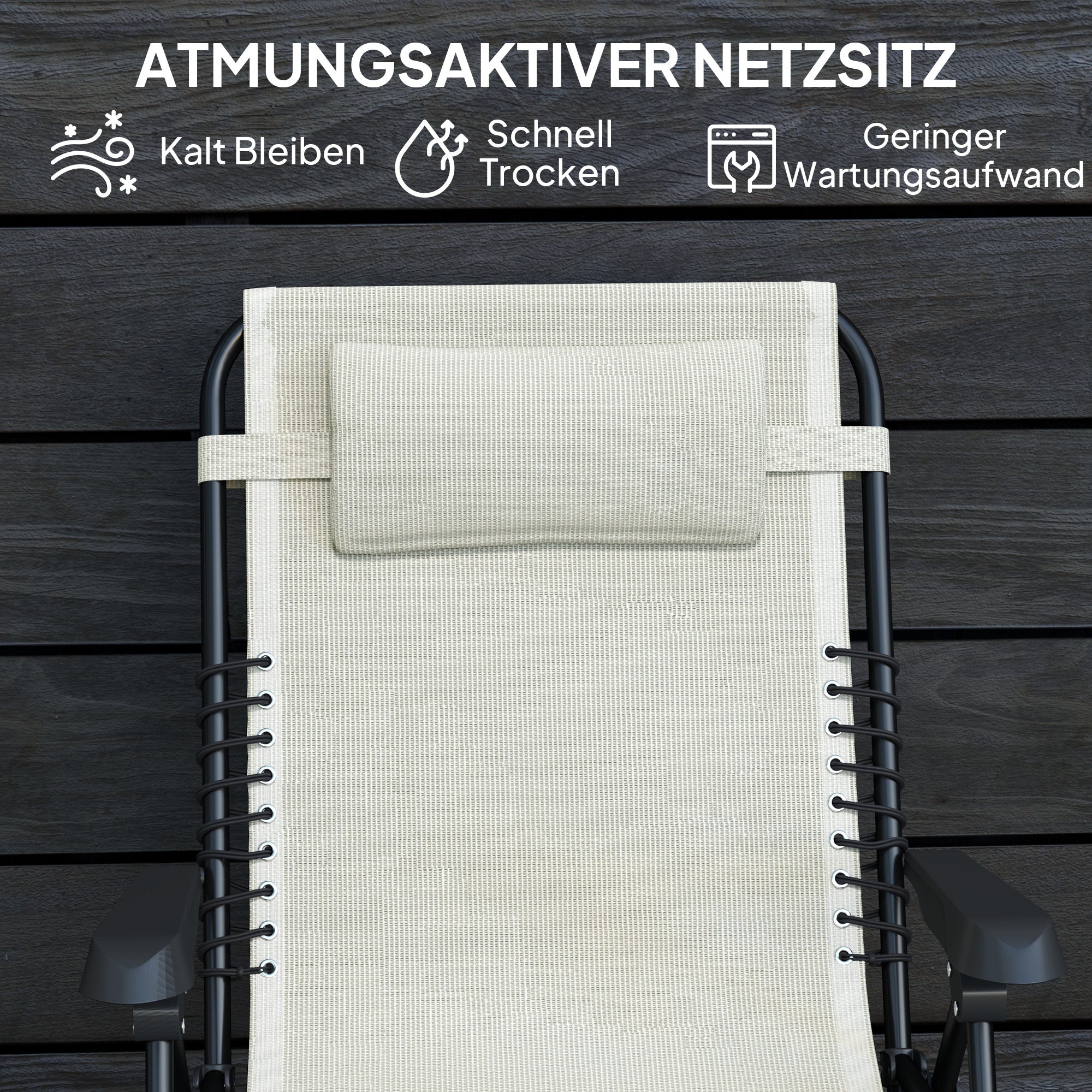 Foldable Sun Lounger Garden Lounger with Headrest, Reclining Chair with 5-Position Adjustable Backrest, Weatherproof Camping Lounger, Garden Chair up to 120 kg Load Capacity, for Garden Outdoor Beach, Beige
