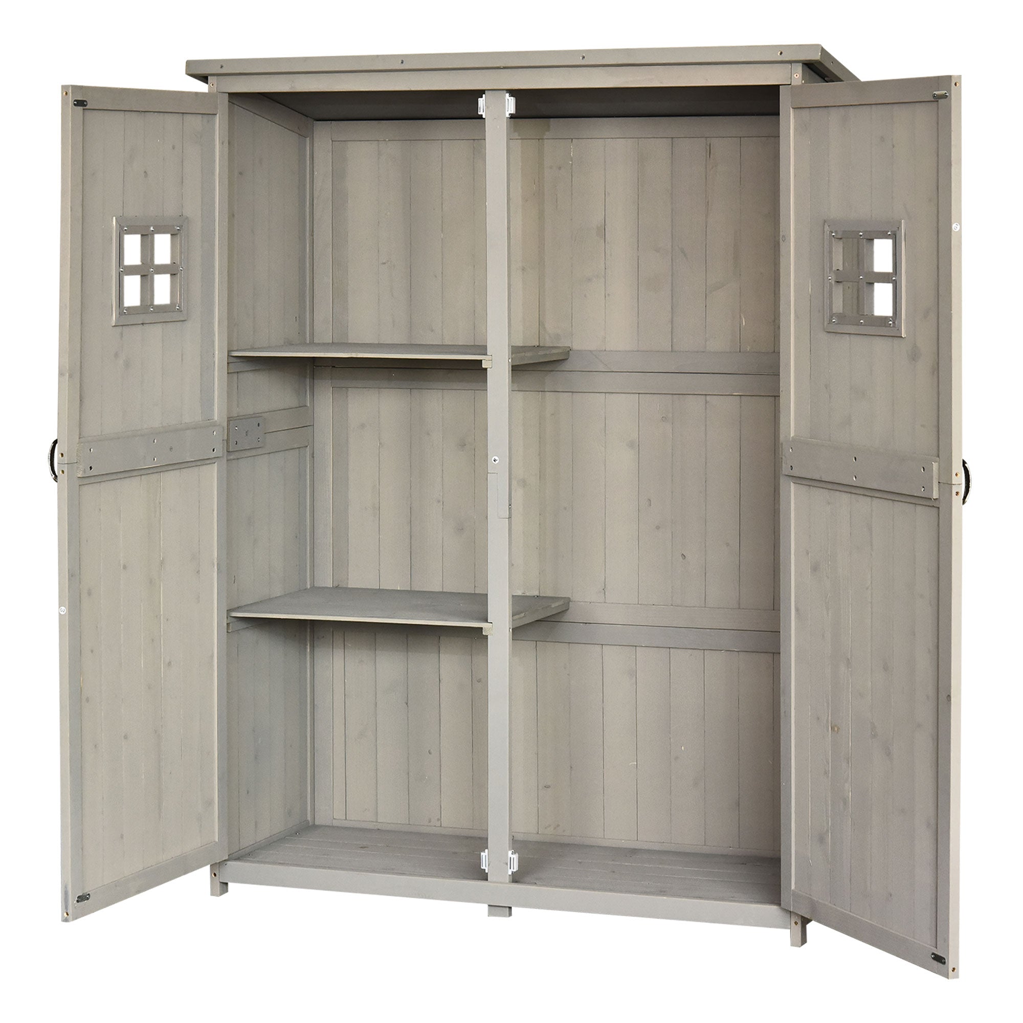 Wooden Garden Shed Outdoor Tool Storage Cabinet Double Doors Waterproof Roof Compartments of Different Sizes 127.5x50x164cm Solid Wood