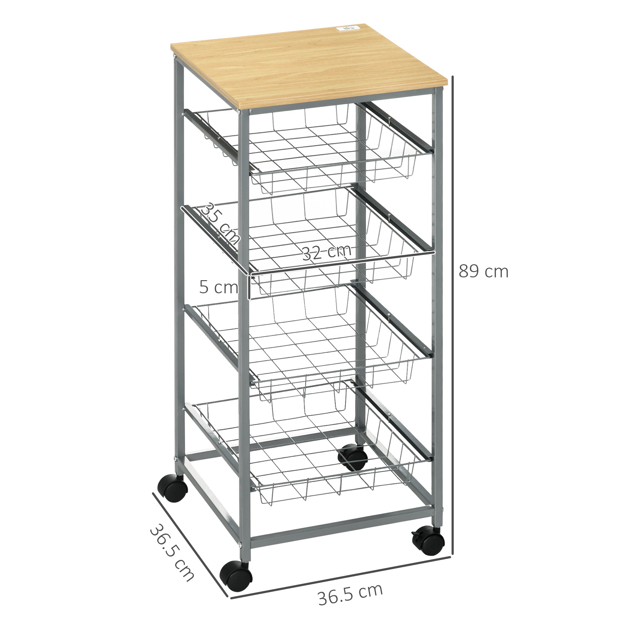 Kitchen Cart Rolling Cart with 4 Levels Kitchen Shelf with Metal Baskets, All-Purpose Cart on Wheels, Storage Cart for Kitchen Bathroom Office Living Room Silver