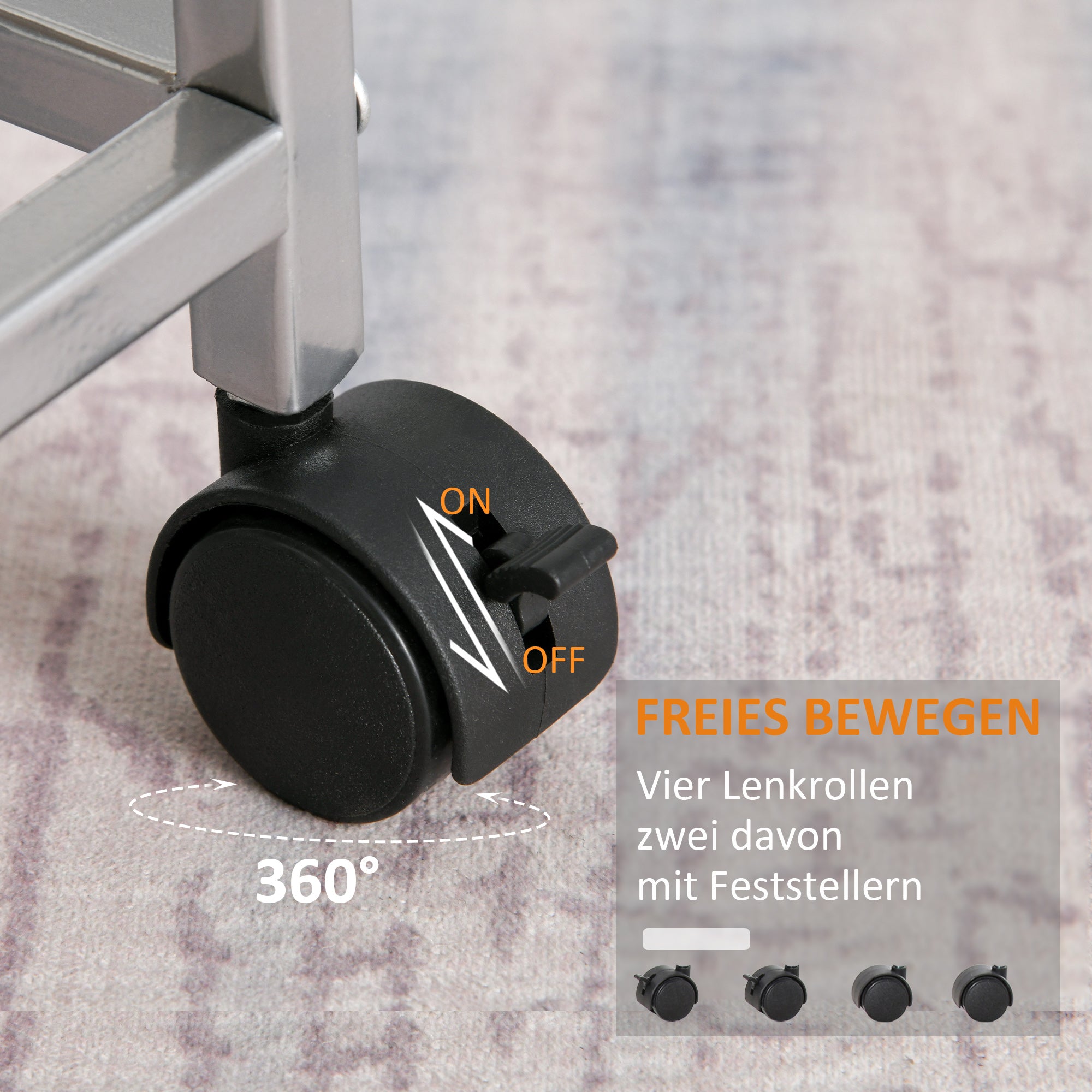 Kitchen Cart Rolling Cart with 4 Levels Kitchen Shelf with Metal Baskets, All-Purpose Cart on Wheels, Storage Cart for Kitchen Bathroom Office Living Room Silver