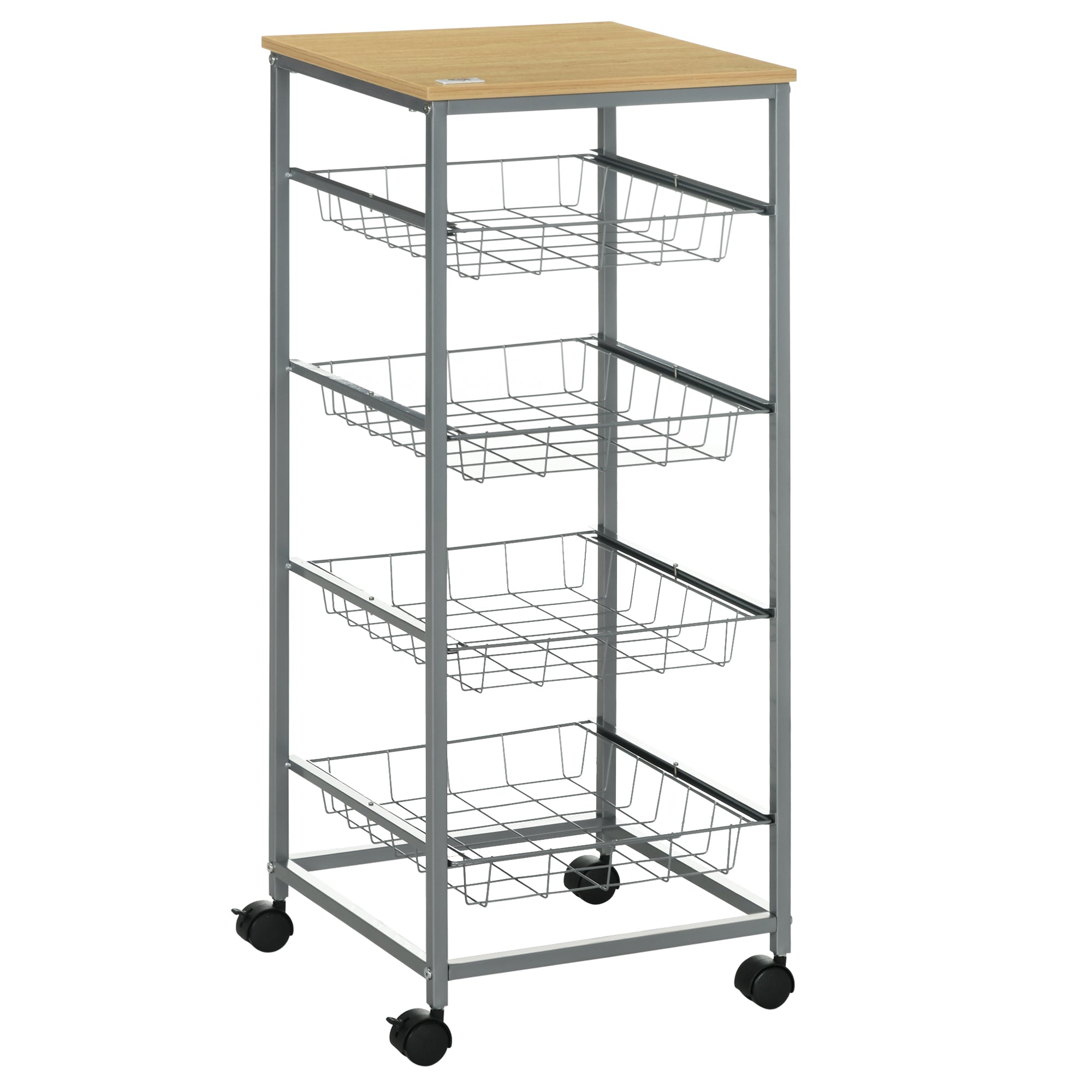Kitchen Cart Rolling Cart with 4 Levels Kitchen Shelf with Metal Baskets, All-Purpose Cart on Wheels, Storage Cart for Kitchen Bathroom Office Living Room Silver