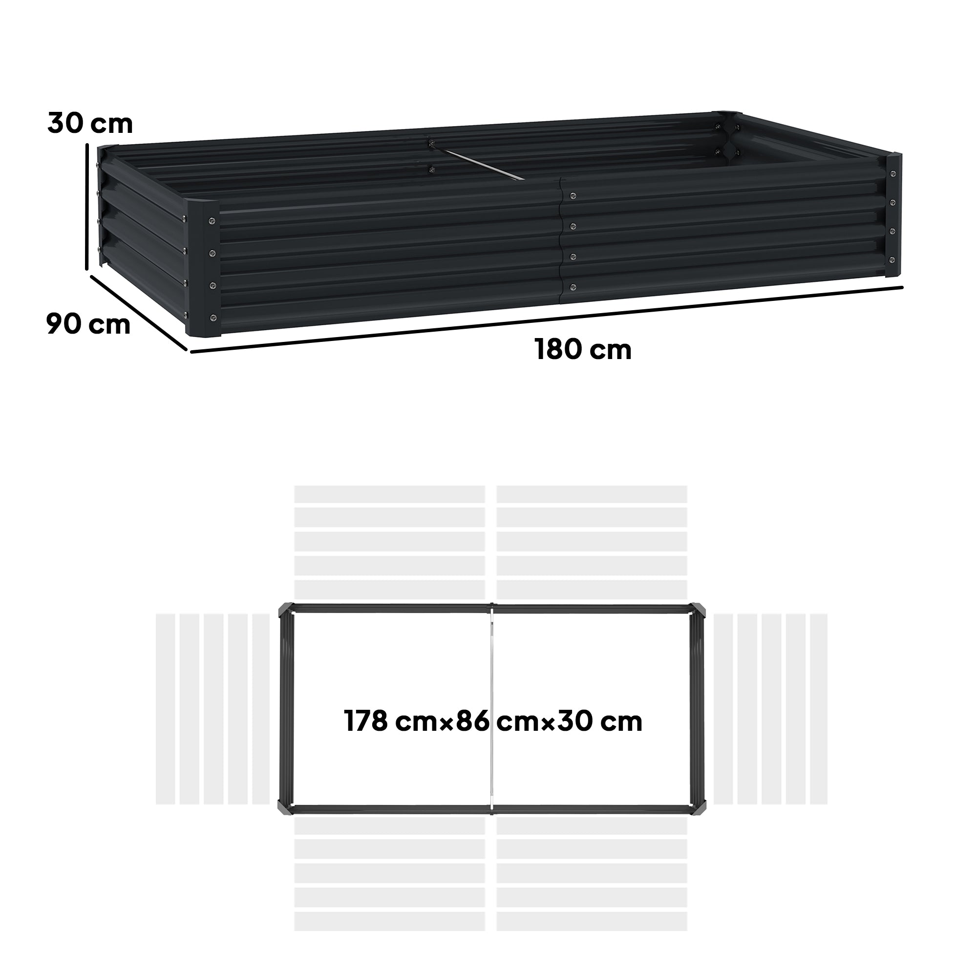 Galvanized Steel Raised Planter Urban Garden for Growing Plants Flowers Grass Large Rectangular Outdoor Planter with Open Bottom 180x90x30 cm Dark Gray