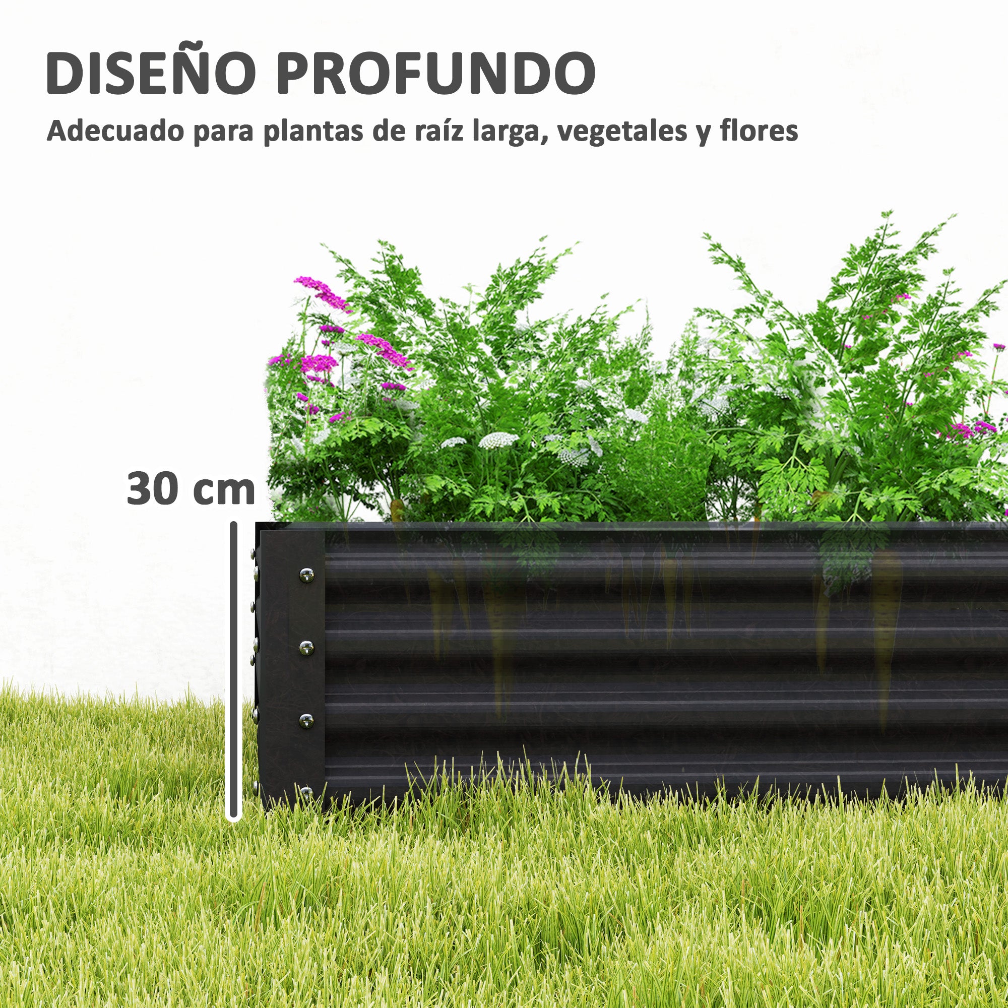 Galvanized Steel Raised Planter Urban Garden for Growing Plants Flowers Grass Large Rectangular Outdoor Planter with Open Bottom 180x90x30 cm Dark Gray