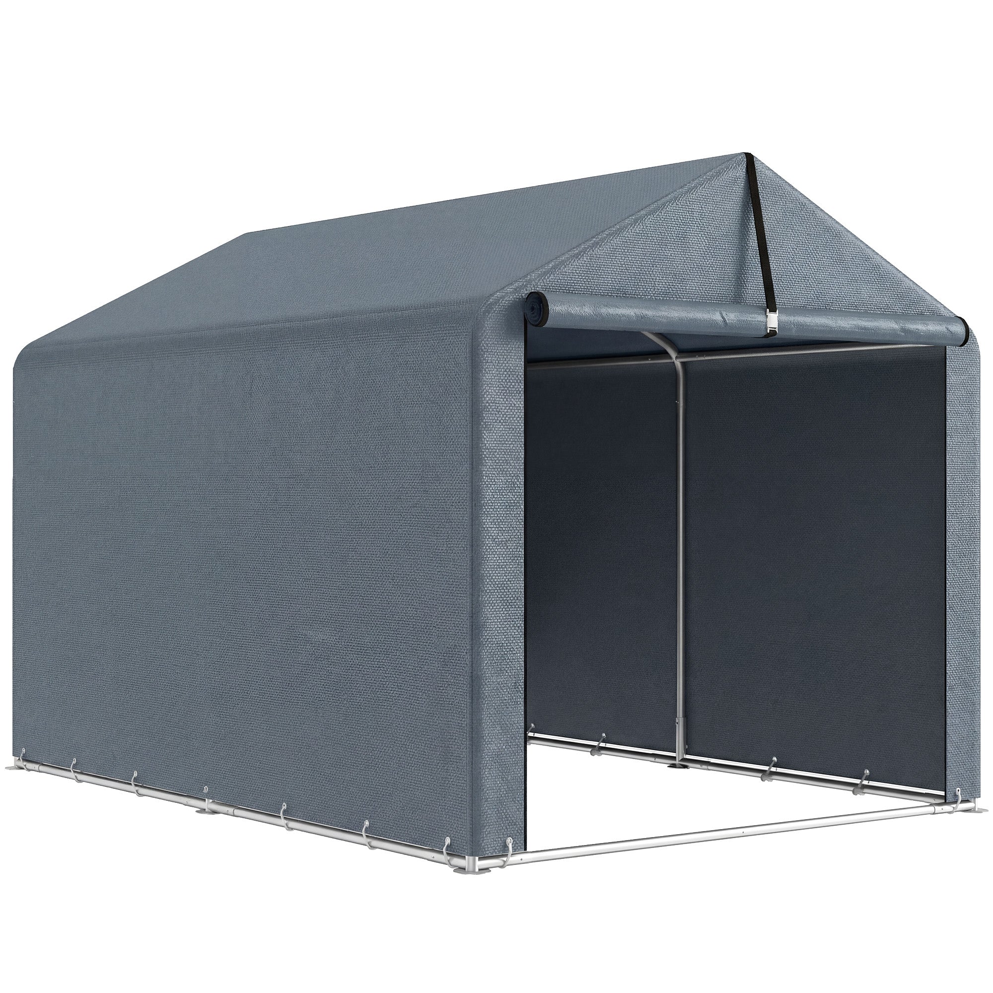 7.2 x 5.2 ft Waterproof Storage Tent with Roll-Up Zipper Door, Gable Roof Steel Frame, UV-Resistant — Dark Gray