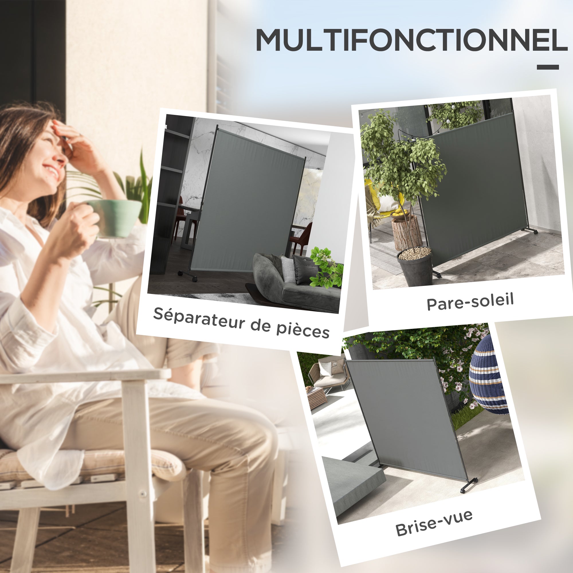 Outdoor Rolling Garden Privacy Panel Screen, Garden Privacy Screen, Opaque, Freestanding, for Garden, Terrace, Balcony, Jacuzzi, 183 x 30 x 181 cm, Dark Gray