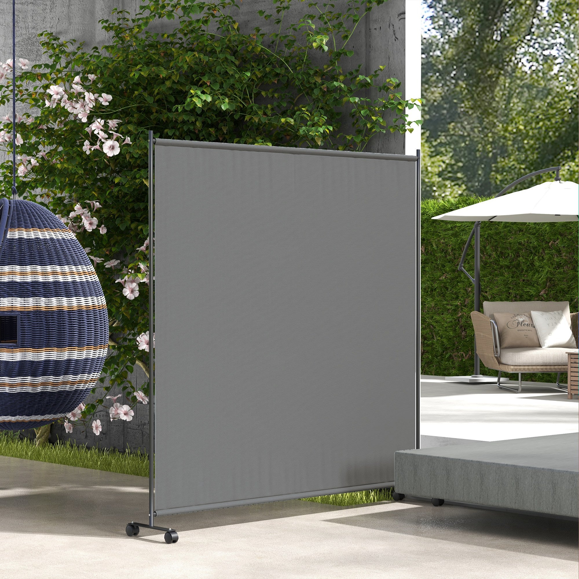 Outdoor Rolling Garden Privacy Panel Screen, Garden Privacy Screen, Opaque, Freestanding, for Garden, Terrace, Balcony, Jacuzzi, 183 x 30 x 181 cm, Dark Gray