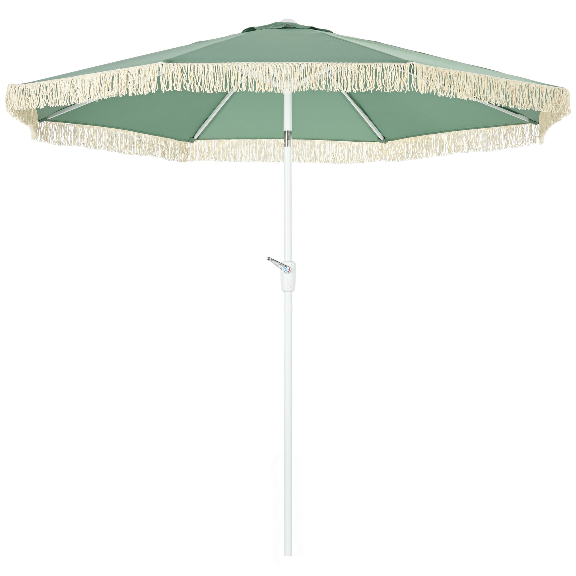 Garden Parasol Outdoor Tilt Fringed Umbrella with Crank 8 Ribs Ø 2.65 x 2.45m Green