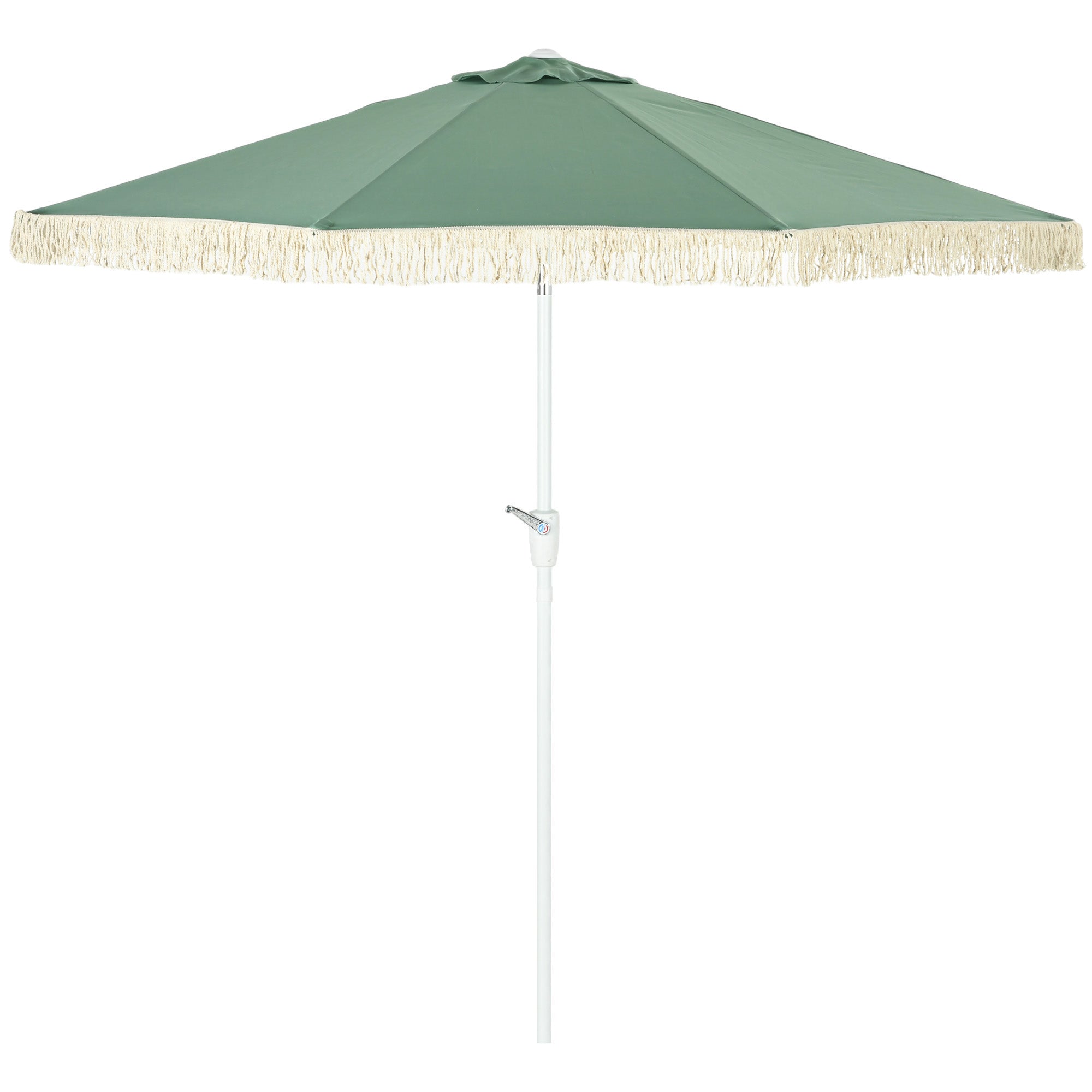 Garden Parasol Outdoor Tilt Fringed Umbrella with Crank 8 Ribs Ø 2.65 x 2.45m Green