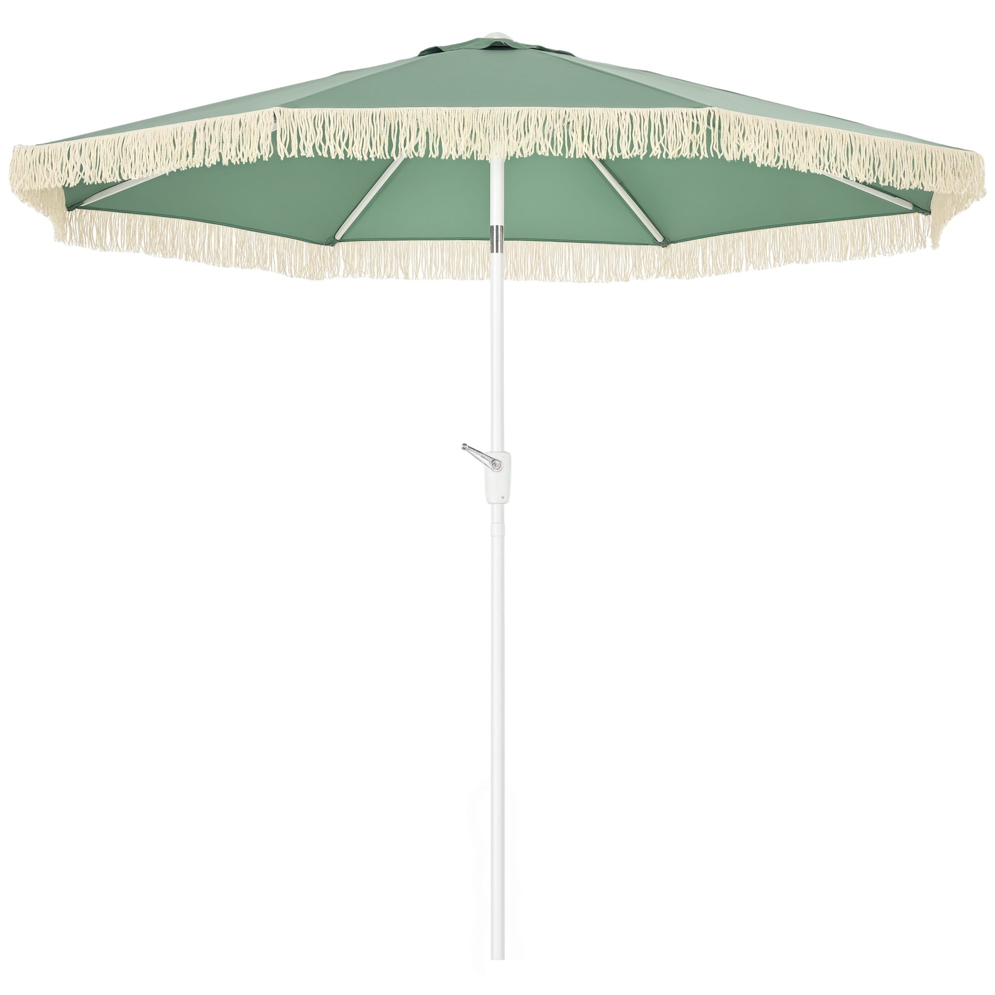 Garden Parasol Outdoor Tilt Fringed Umbrella with Crank 8 Ribs Ø 2.65 x 2.45m Green