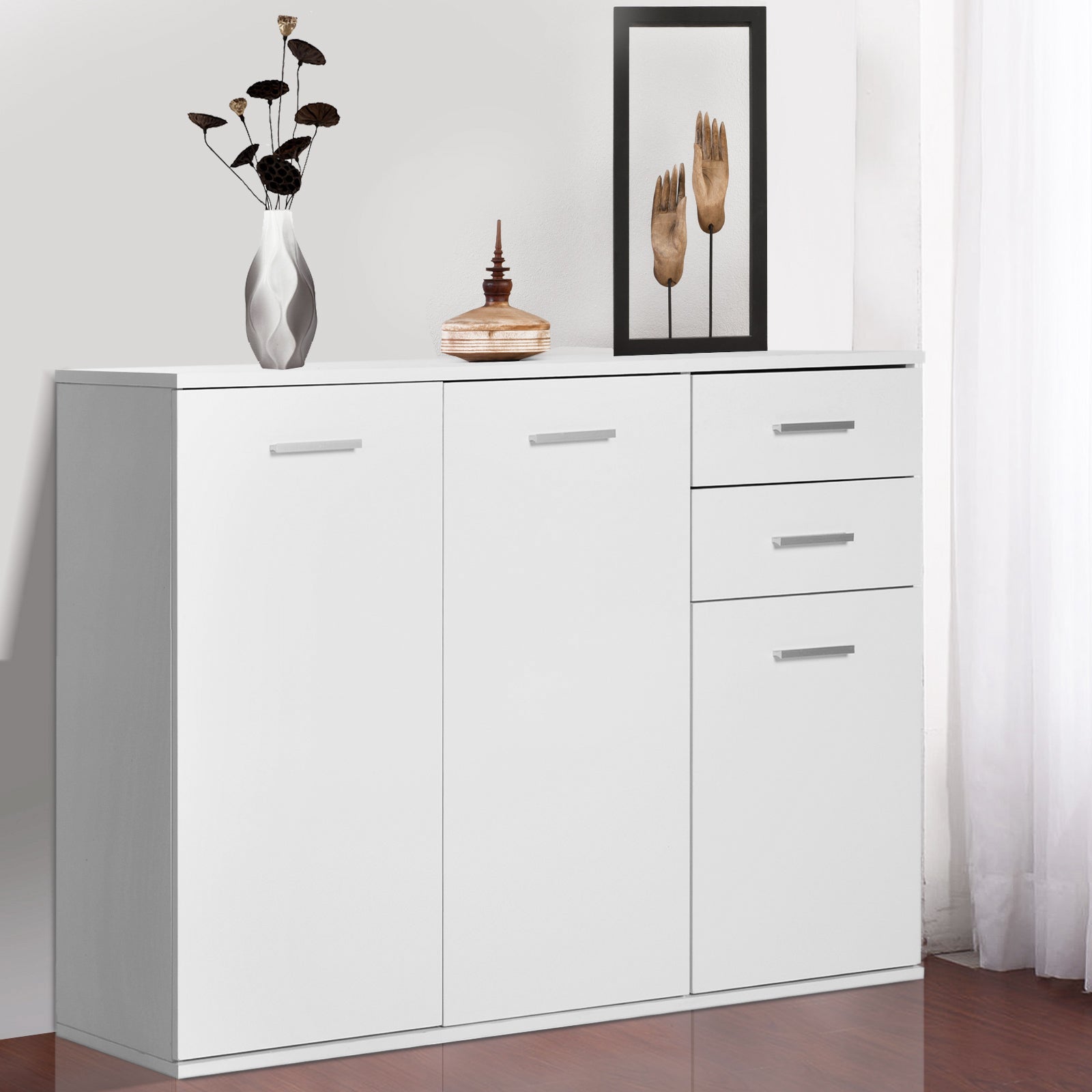 Kitchen Sideboard Cabinet with 2 Doors Living Room Buffet with 2 Drawers Adjustable Shelf Modern Style for Dining Room 106x35x76cm Glossy White