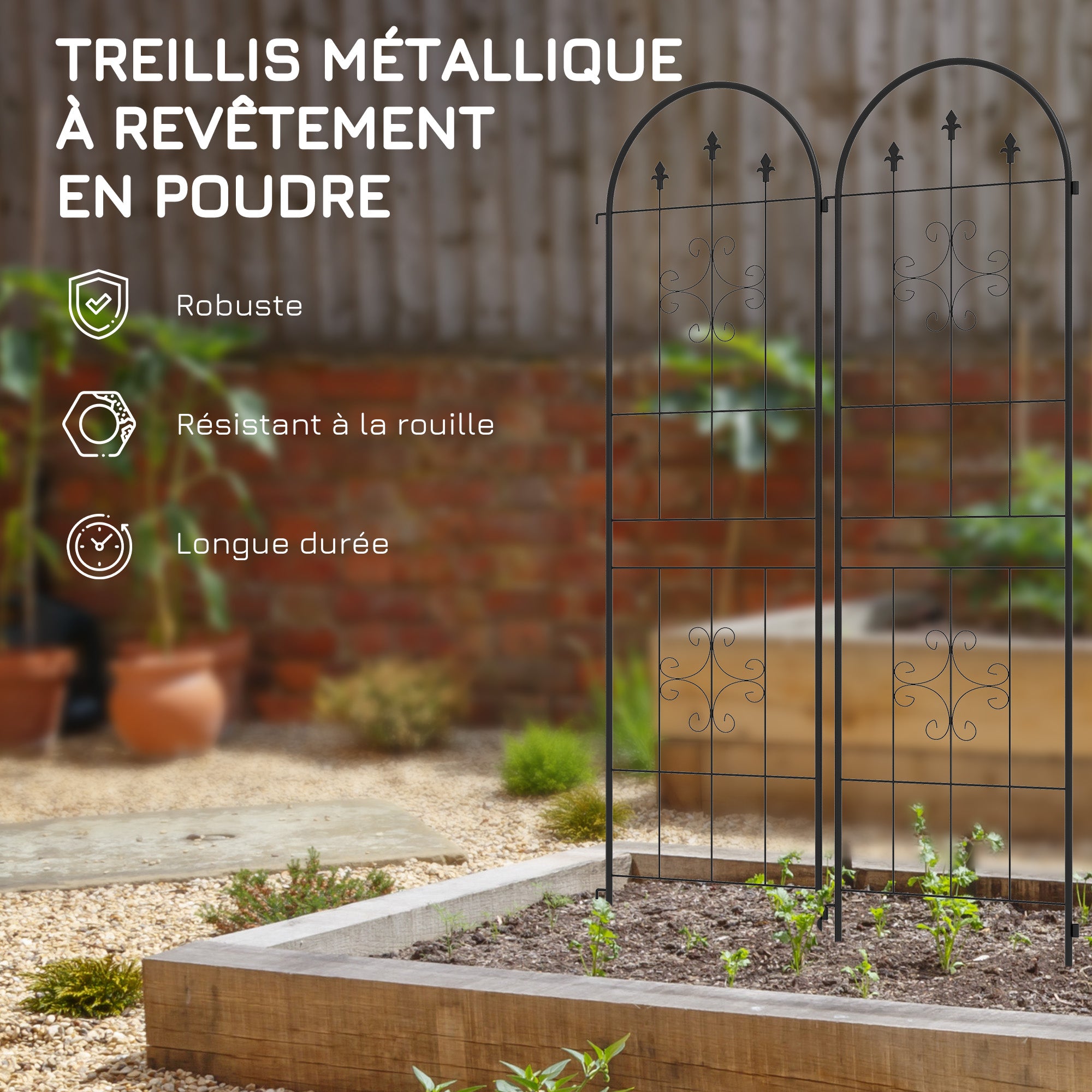 Set of 4 Garden Trellis, Plant Support Frame in Steel, 50 x 180 cm, Black