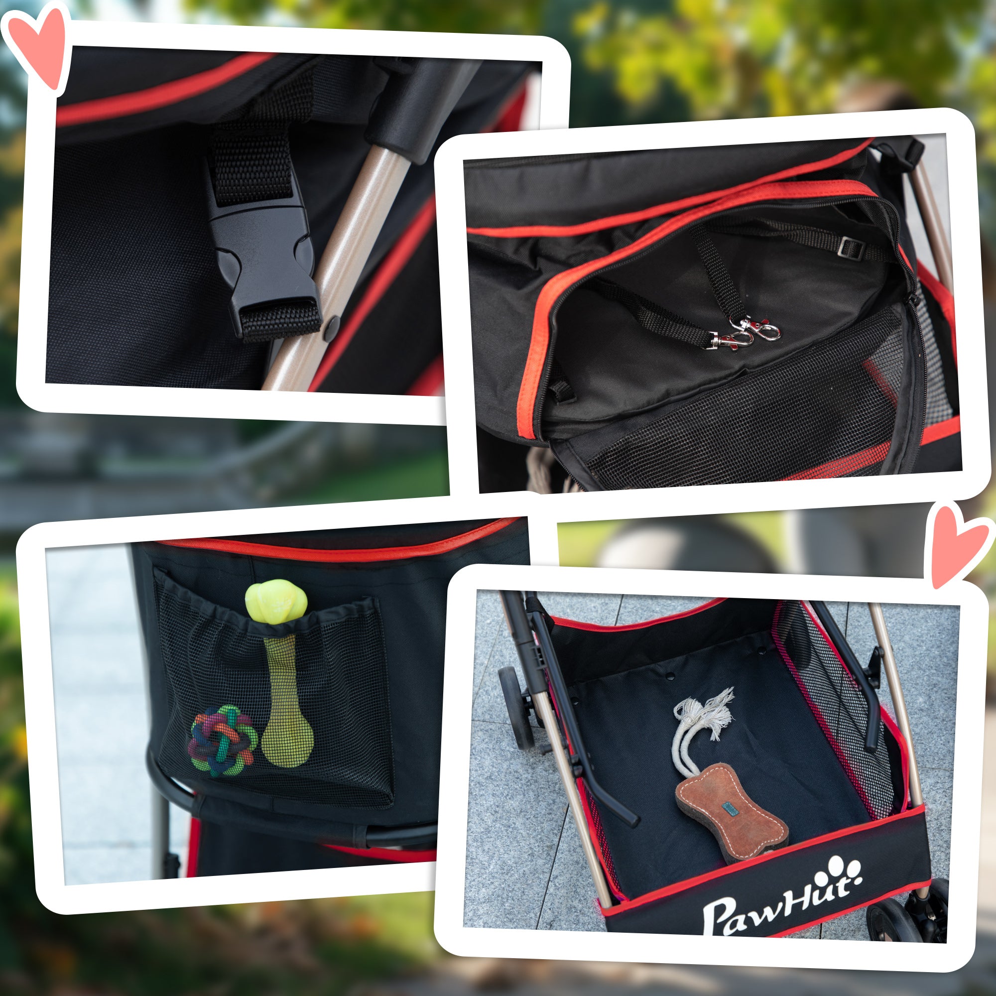 Pet Stroller, 2 in 1 Dog Trolley, Carrier Bag, Collapsible Dog Buggy with Cushion, Cat Stroller for Small Dogs, Cats, Cat Buggy with 4 Wheels, Mesh Window, Oxford Fabric, Red