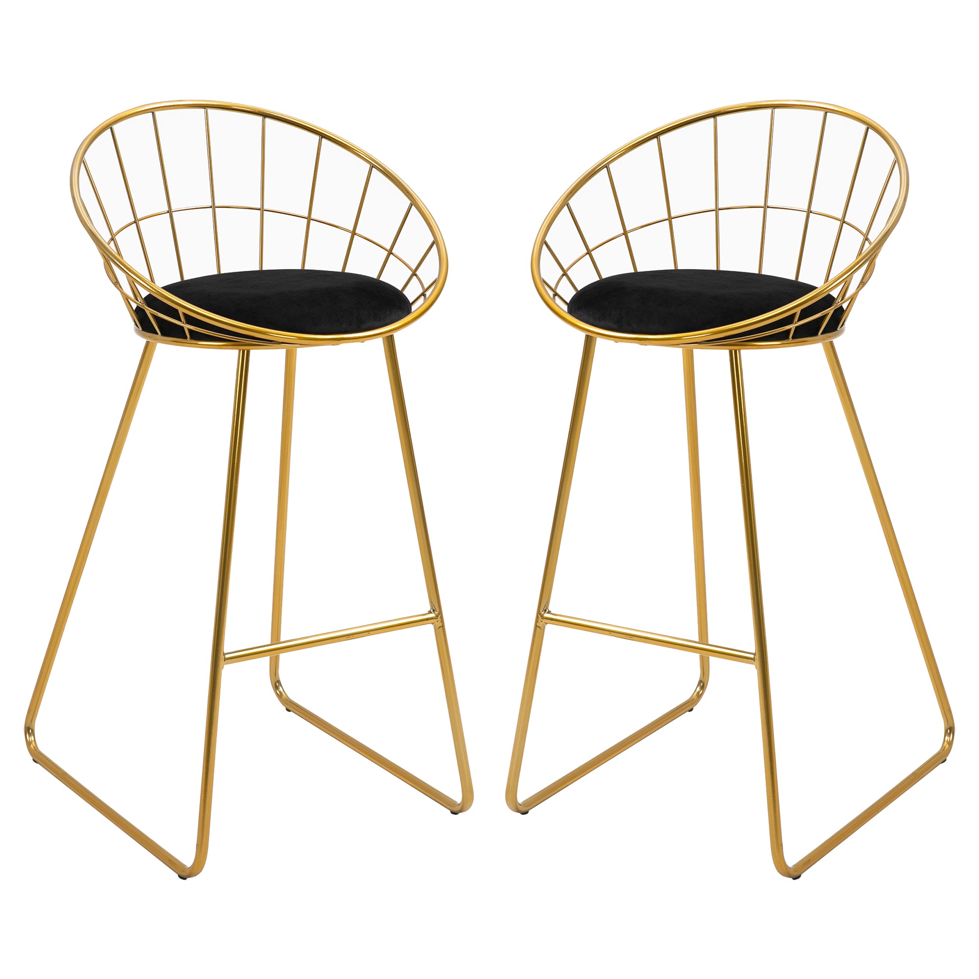 Set of 2 High Kitchen Stools with Fabric Seat Bar Stools Acapulco Chairs with Backrest and Footrest for Dining 52.5x47x97 cm Gold