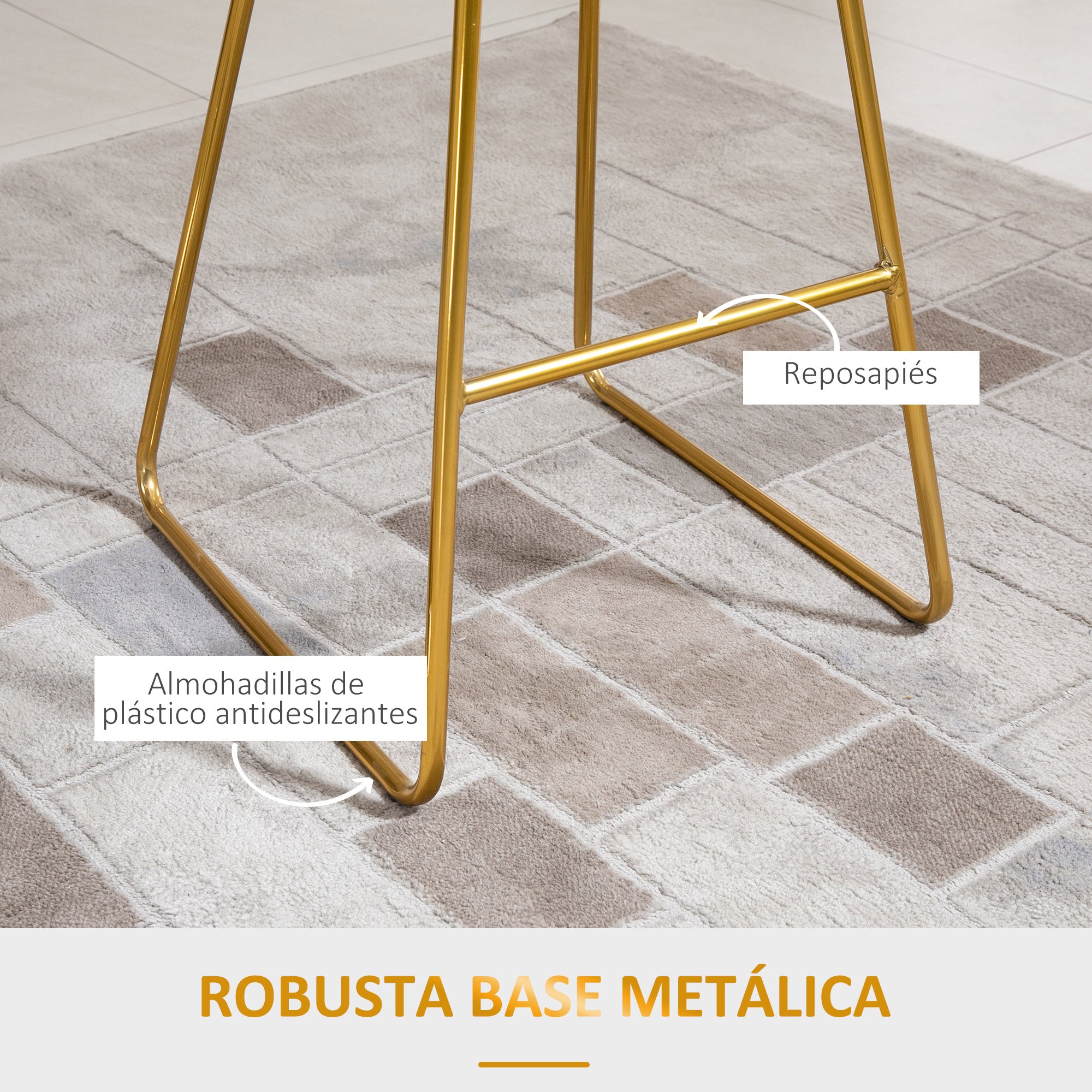 Set of 2 High Kitchen Stools with Fabric Seat Bar Stools Acapulco Chairs with Backrest and Footrest for Dining 52.5x47x97 cm Gold