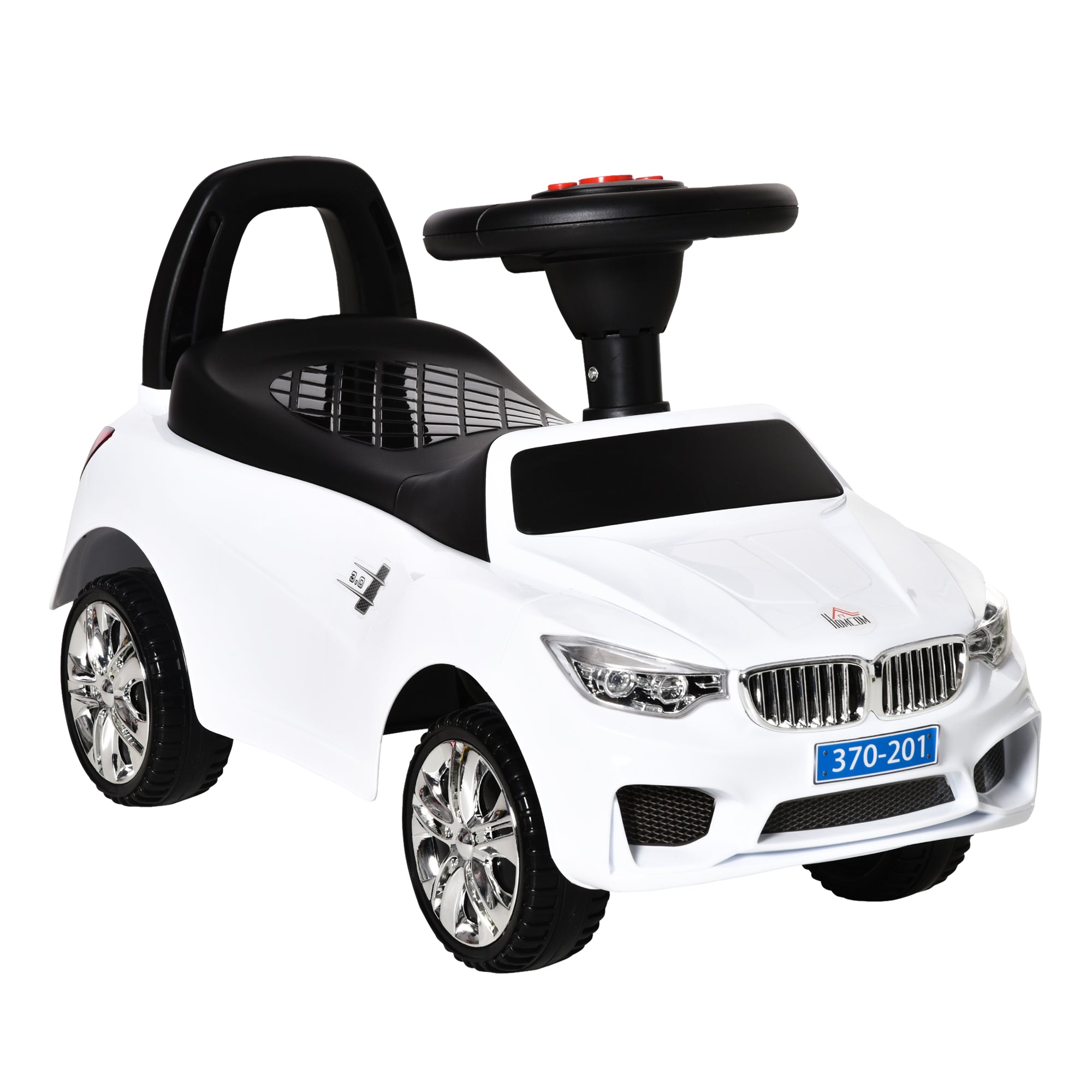 Ride-On Car for Children 18-36 Months Toddler Ride-On with Headlights Music Horn Steering Wheel Storage Space and Push Handle 63.5x28x36 cm White