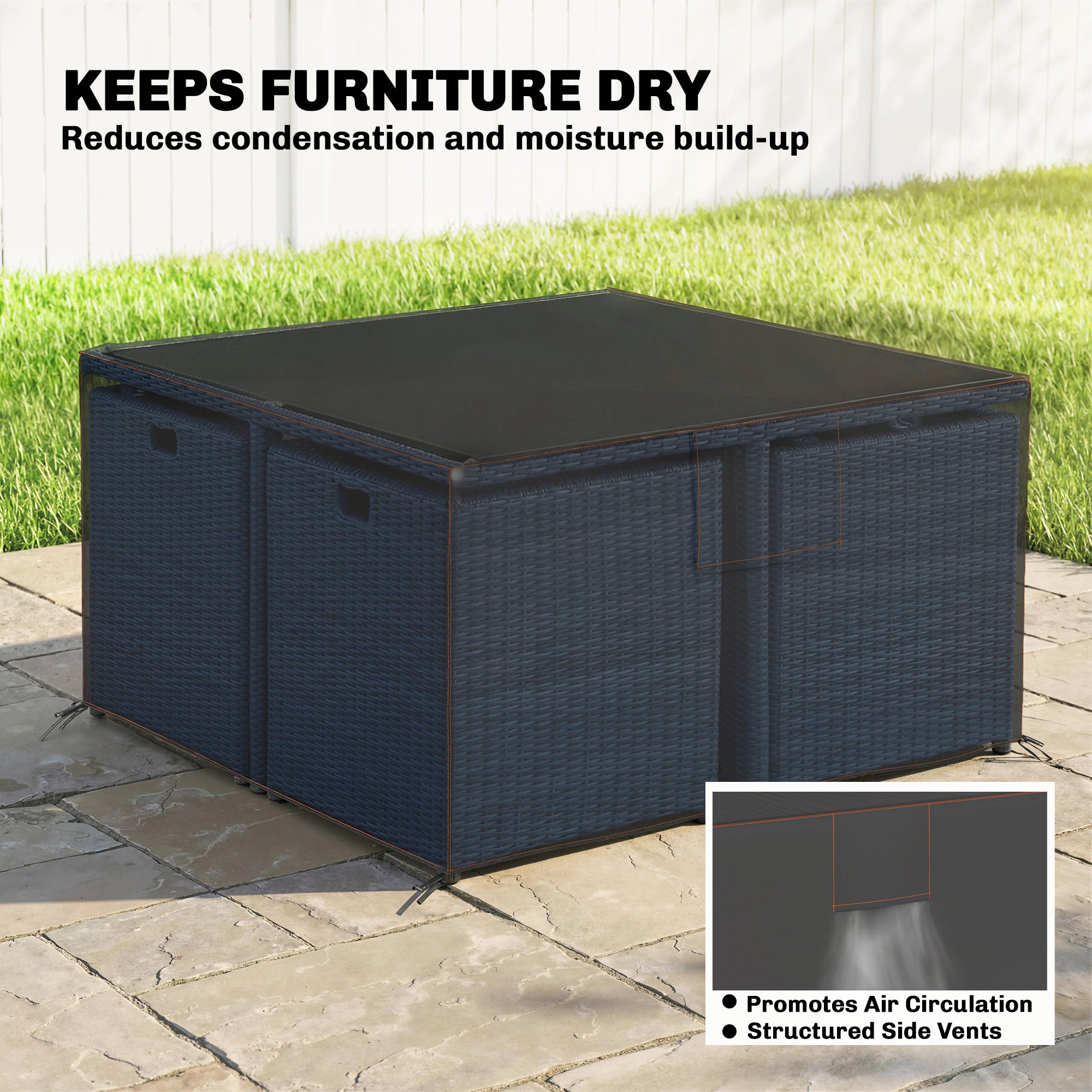 Patio Furniture Cover — Winterproof, Waterproof, Anti-UV, 420D Oxford, Windproof, Square 125 x 125 x 74 cm (Black)
