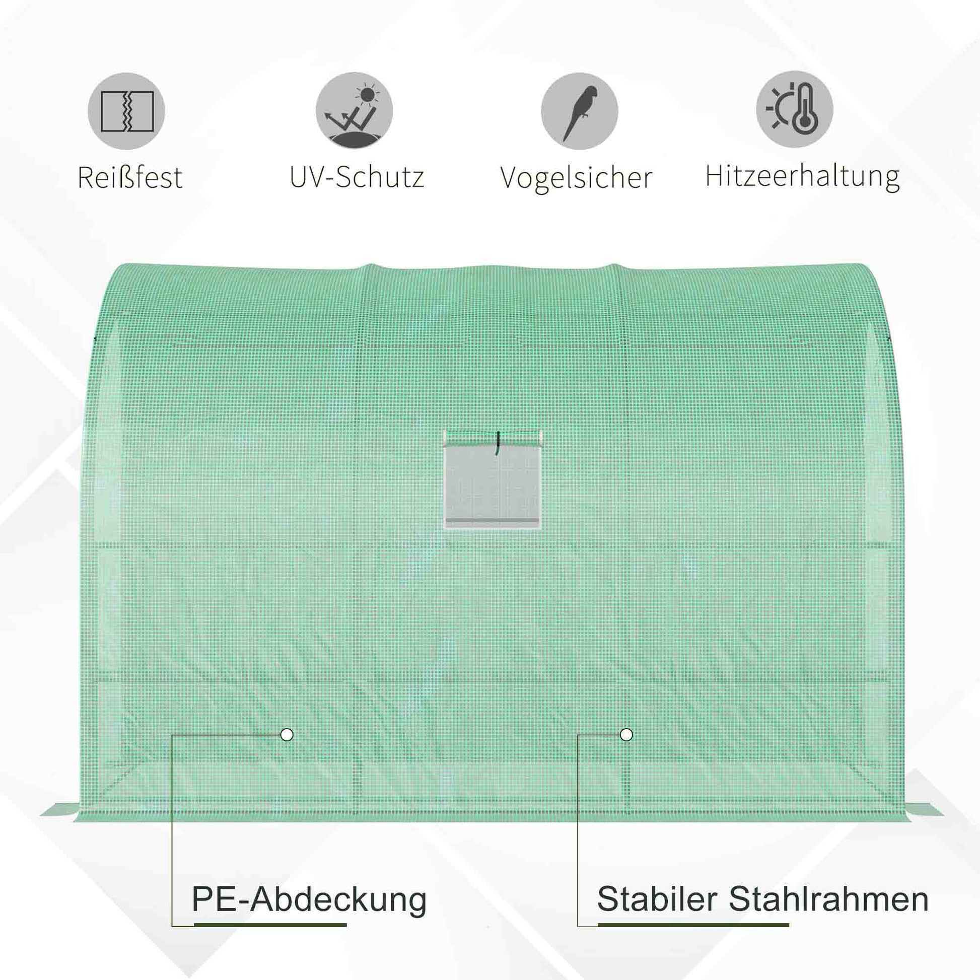 Greenhouse with Shelves Window, Winterproof Steel Poly Film Greenhouse, Wall-Mounted Greenhouse for Balcony, Garden, Tomato House 300x150x213cm Tomato Greenhouse for Vegetables Flowers Plants Green