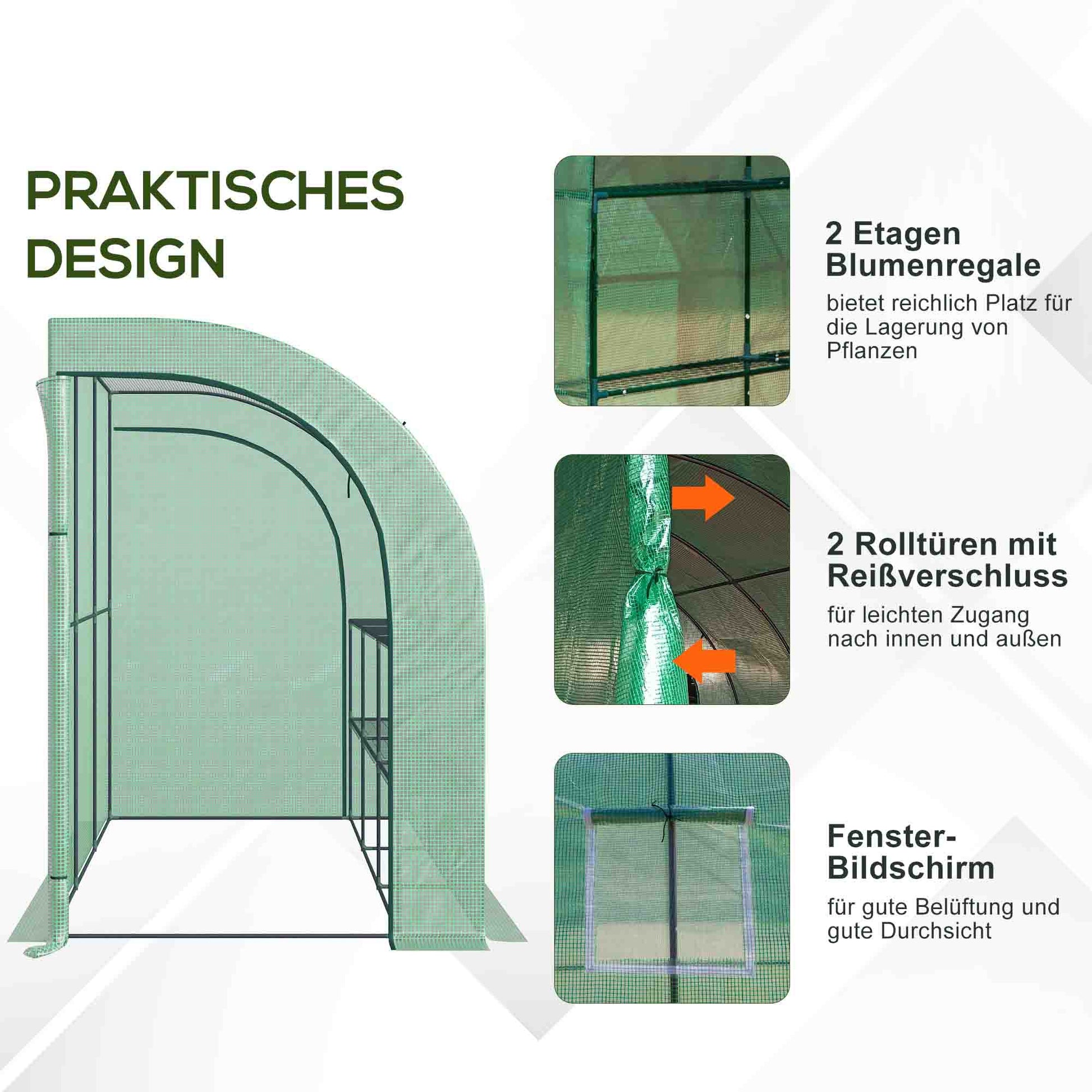 Greenhouse with Shelves Window, Winterproof Steel Poly Film Greenhouse, Wall-Mounted Greenhouse for Balcony, Garden, Tomato House 300x150x213cm Tomato Greenhouse for Vegetables Flowers Plants Green