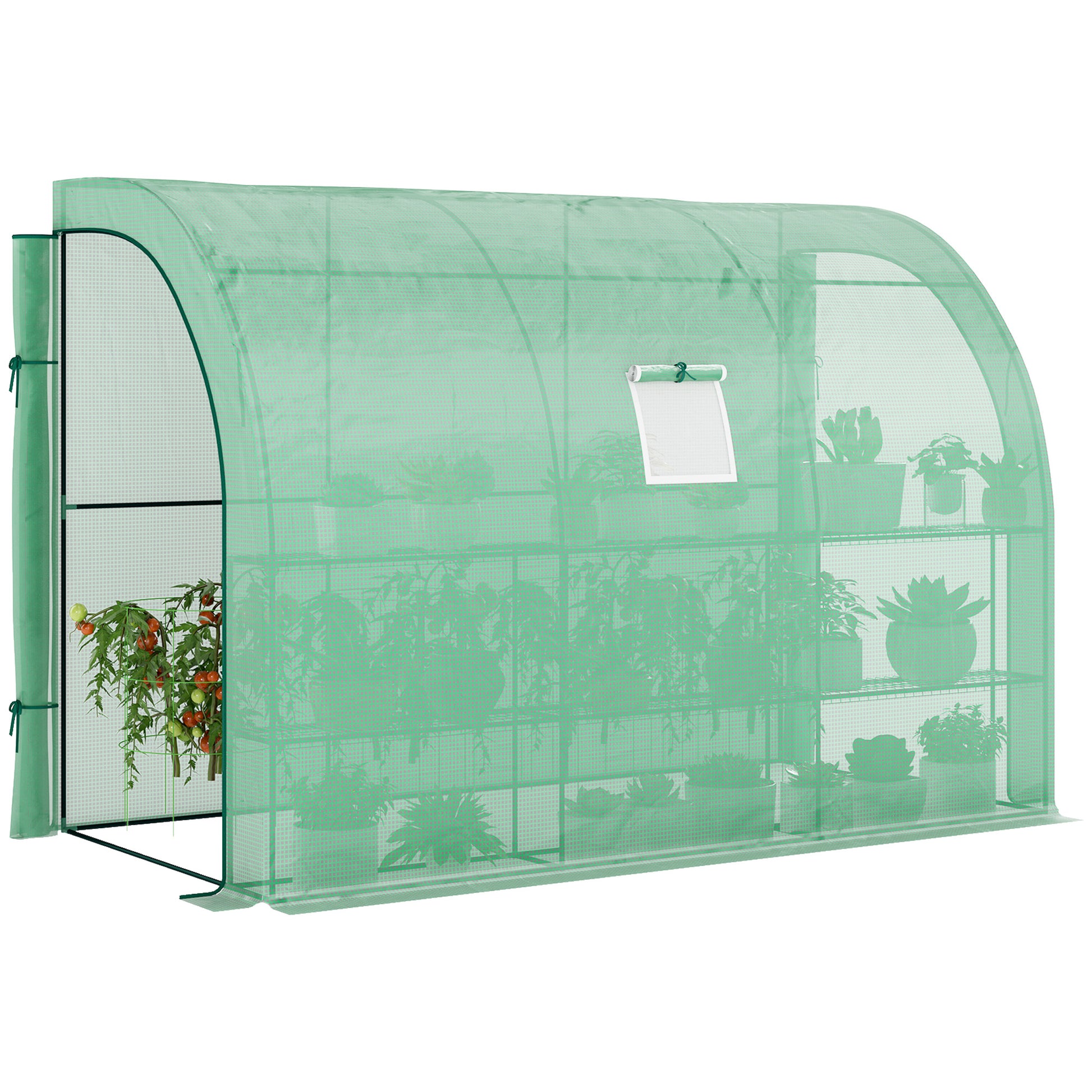 Greenhouse with Shelves Window, Winterproof Steel Poly Film Greenhouse, Wall-Mounted Greenhouse for Balcony, Garden, Tomato House 300x150x213cm Tomato Greenhouse for Vegetables Flowers Plants Green